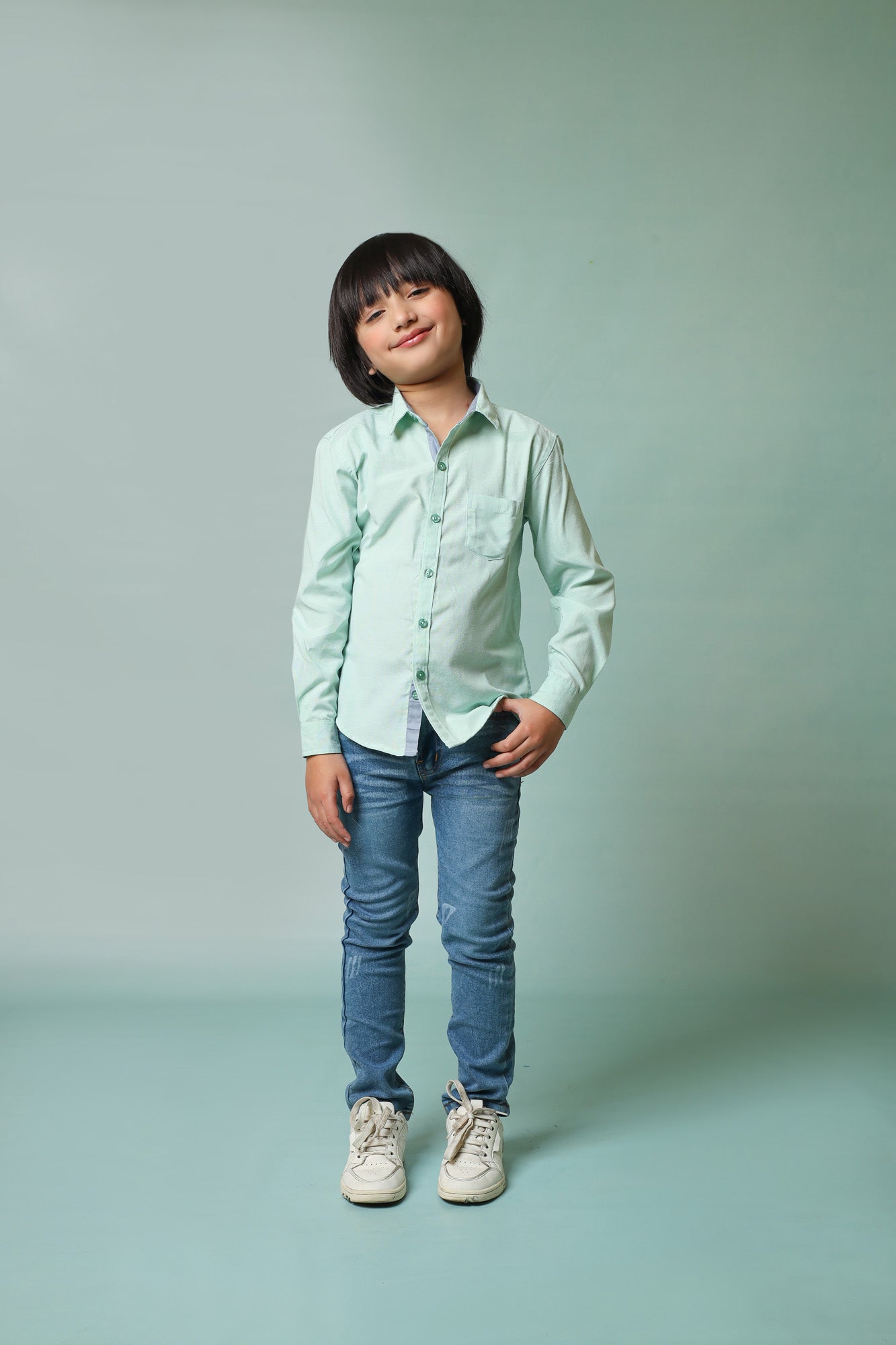 Me&Mum Boys' Casual Shirt – Sea Green | Soft Cotton Fabric & Stylish Design 25SB003-02Y-MUL