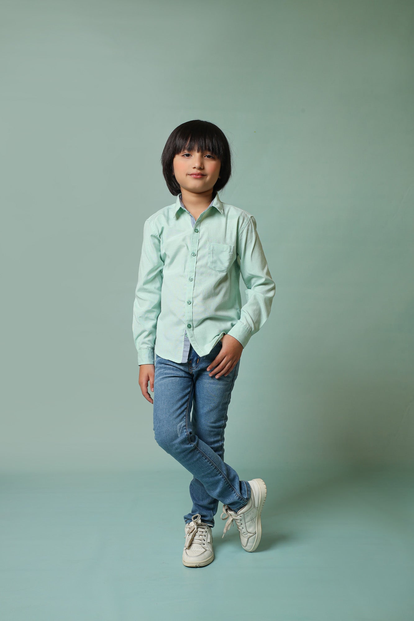 Me&Mum Boys' Casual Shirt – Sea Green | Soft Cotton Fabric & Stylish Design 25SB003-02Y-MUL