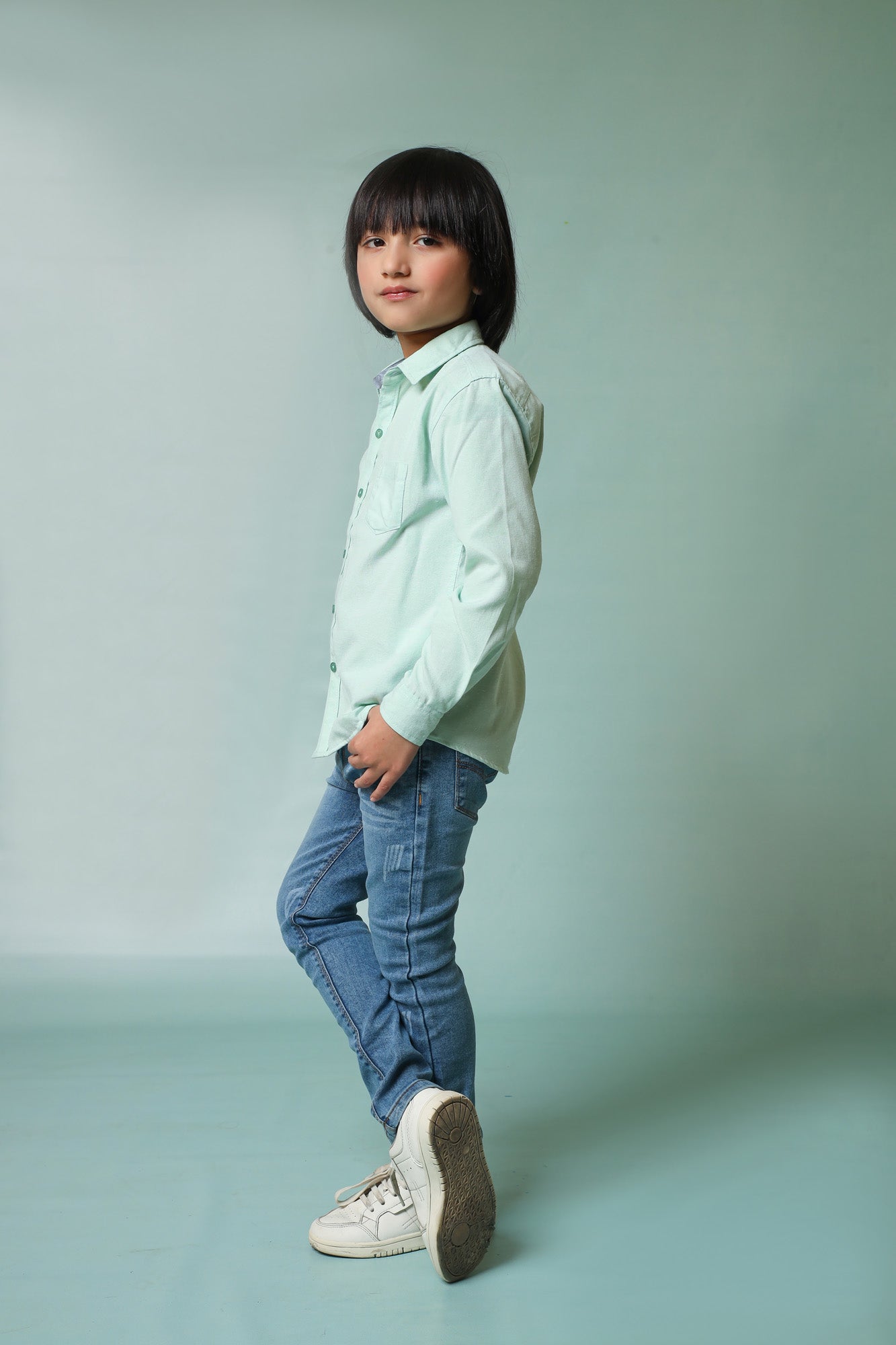 Me&Mum Boys' Casual Shirt – Sea Green | Soft Cotton Fabric & Stylish Design 25SB003-02Y-MUL