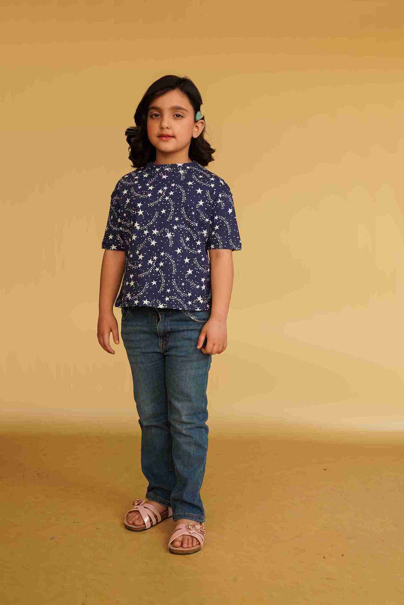 Girls' Navy Blue T-Shirt – Soft, Stylish Comfortable – Me&Mum