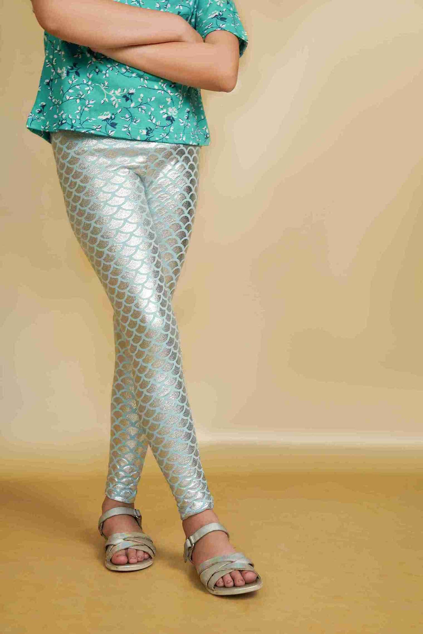 Girls' Mint Green & Silver Tights – Stylish, Comfy & Stretchy