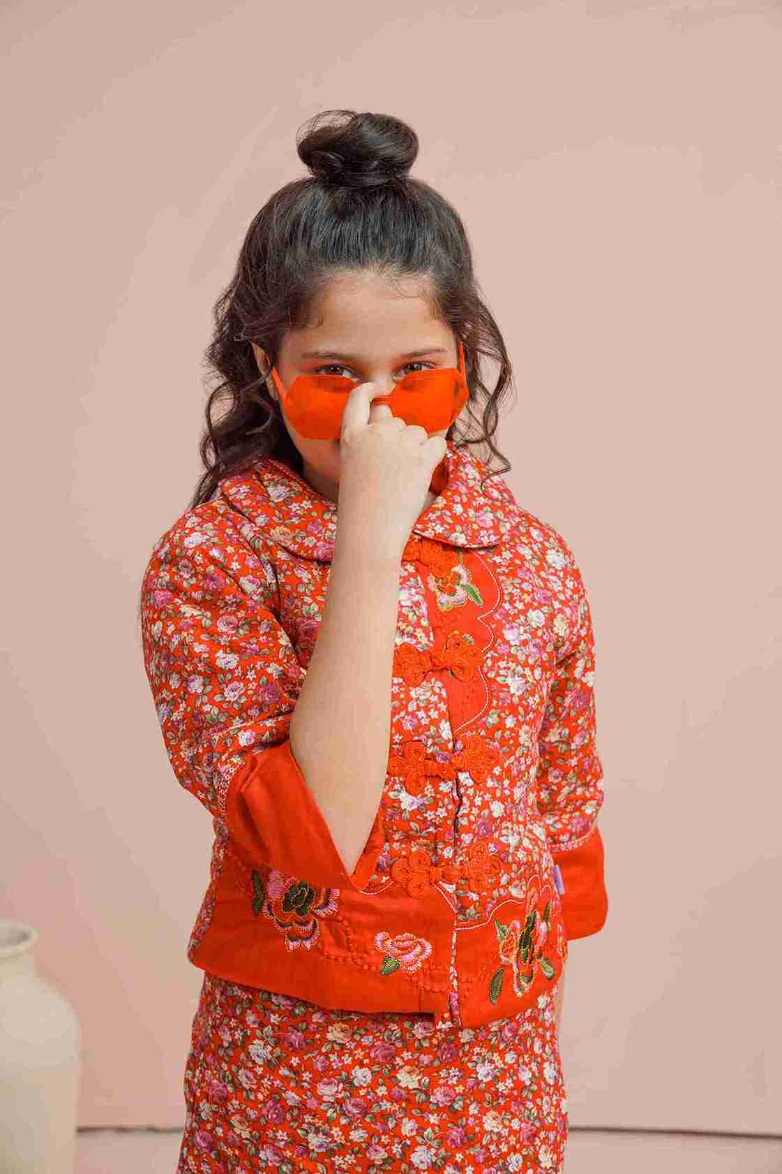 MeandMum 2-Piece Girls Red Embroidered Coat with Shirt 25WGSU003-MUL-RED