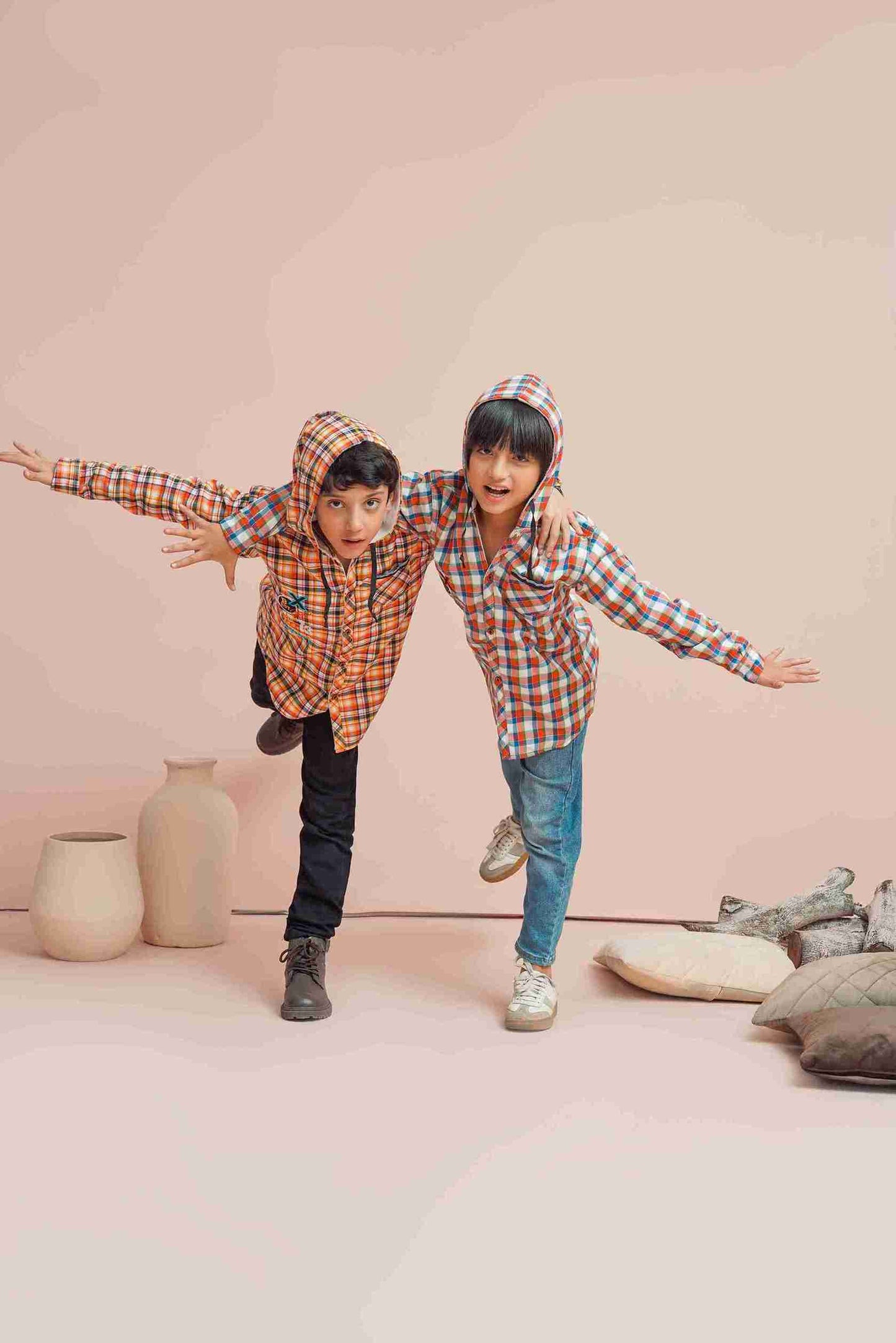 MeandMum Boys Warm Hoodie Shirt with Trendy Check 25WBCS004-MUL-ORG