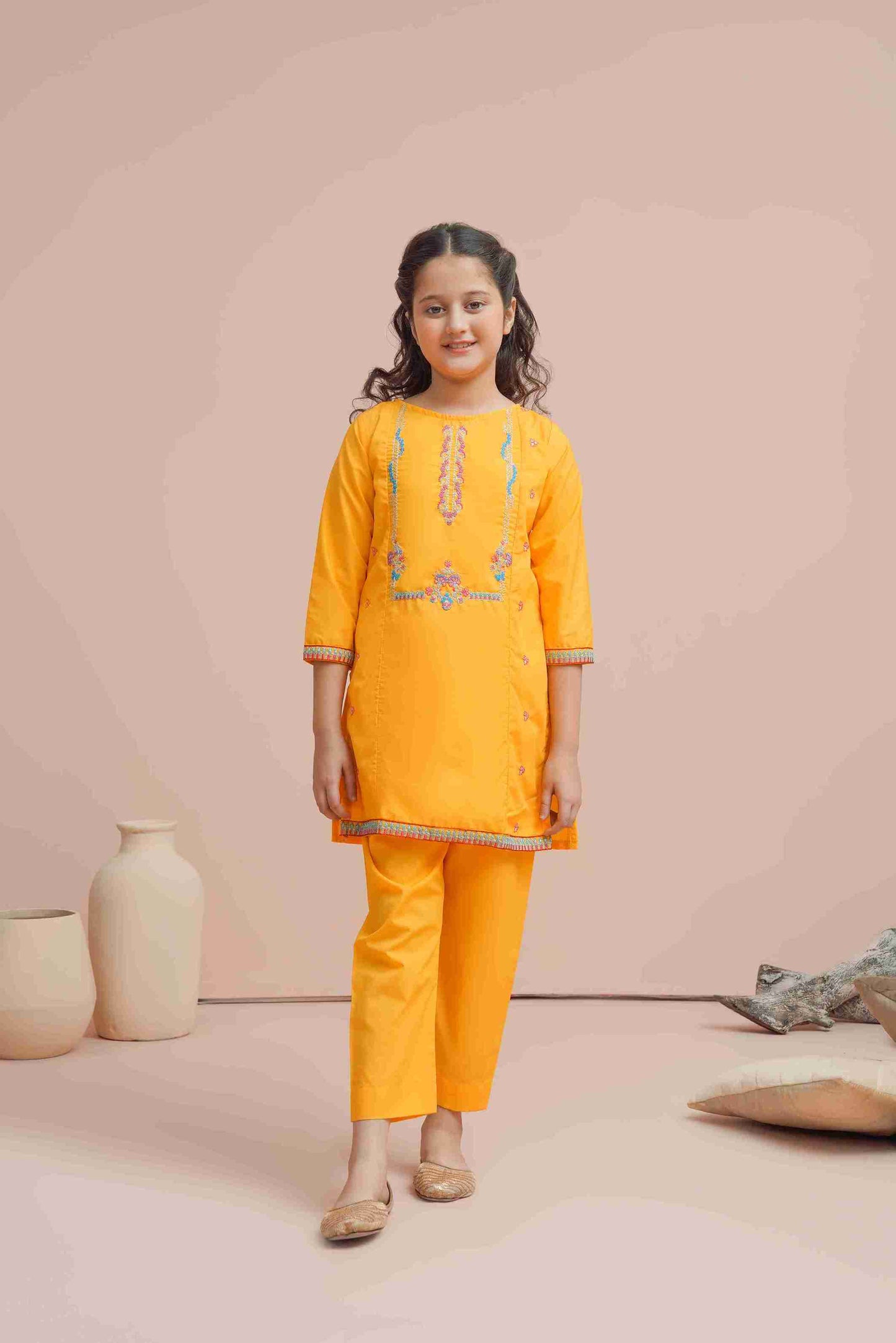 Girls Yellow 2-Piece Shalwar Kameez Suit 25WG002-02Y-YEL