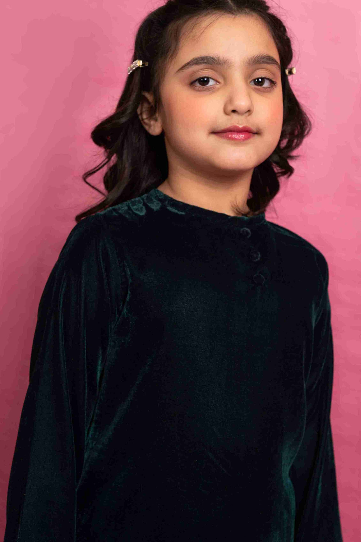 Bottle Green Girls Velvet Cord Set