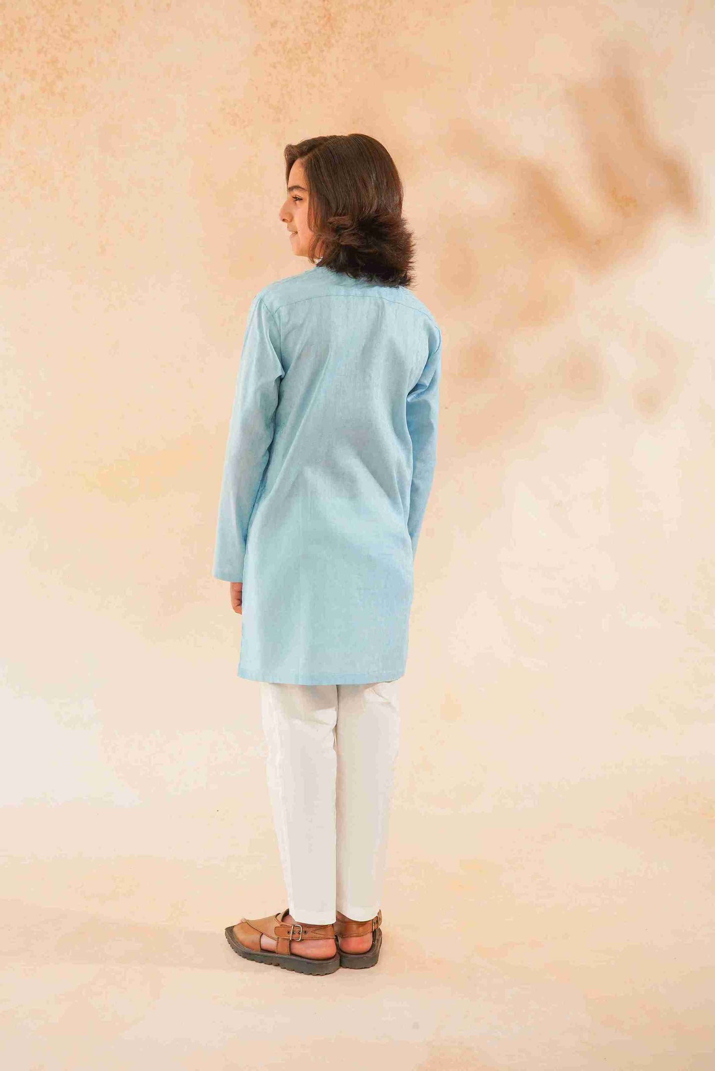 Boys' Sky Blue Cotton Kurta & Trouser Set | Breathable Ethnic Wear – Me&Mum 25SB028-02Y-SBL