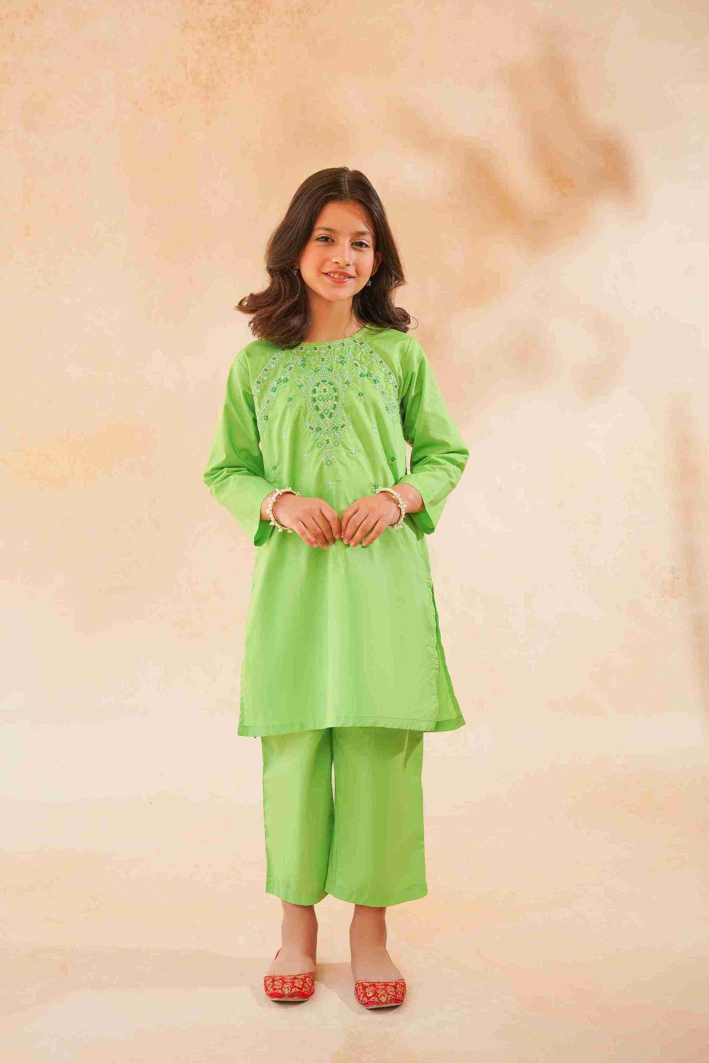 Girls' Parrot Green Embroidered Trouser Shirt | 25SG128-02Y-GRN – Me&Mum 25SG128-02Y-GRN