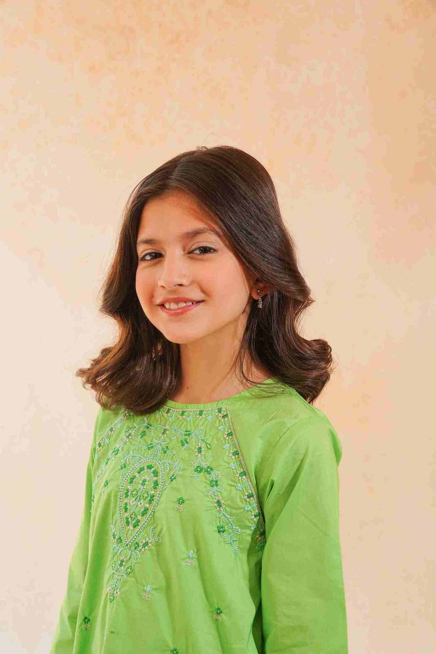 Girls' Parrot Green Embroidered Trouser Shirt | 25SG128-02Y-GRN – Me&Mum 25SG128-02Y-GRN