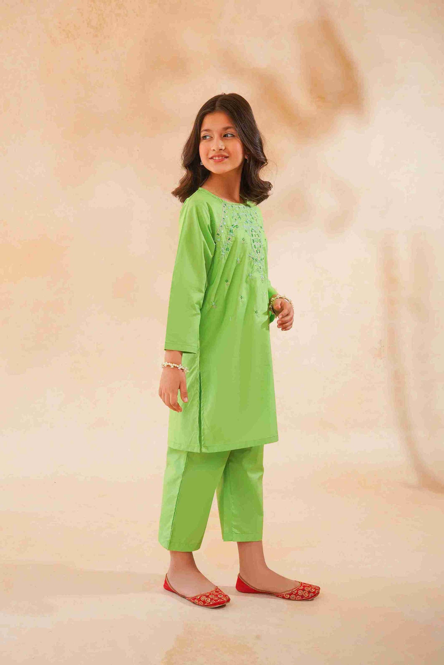 Girls' Parrot Green Embroidered Trouser Shirt | 25SG128-02Y-GRN – Me&Mum 25SG128-02Y-GRN