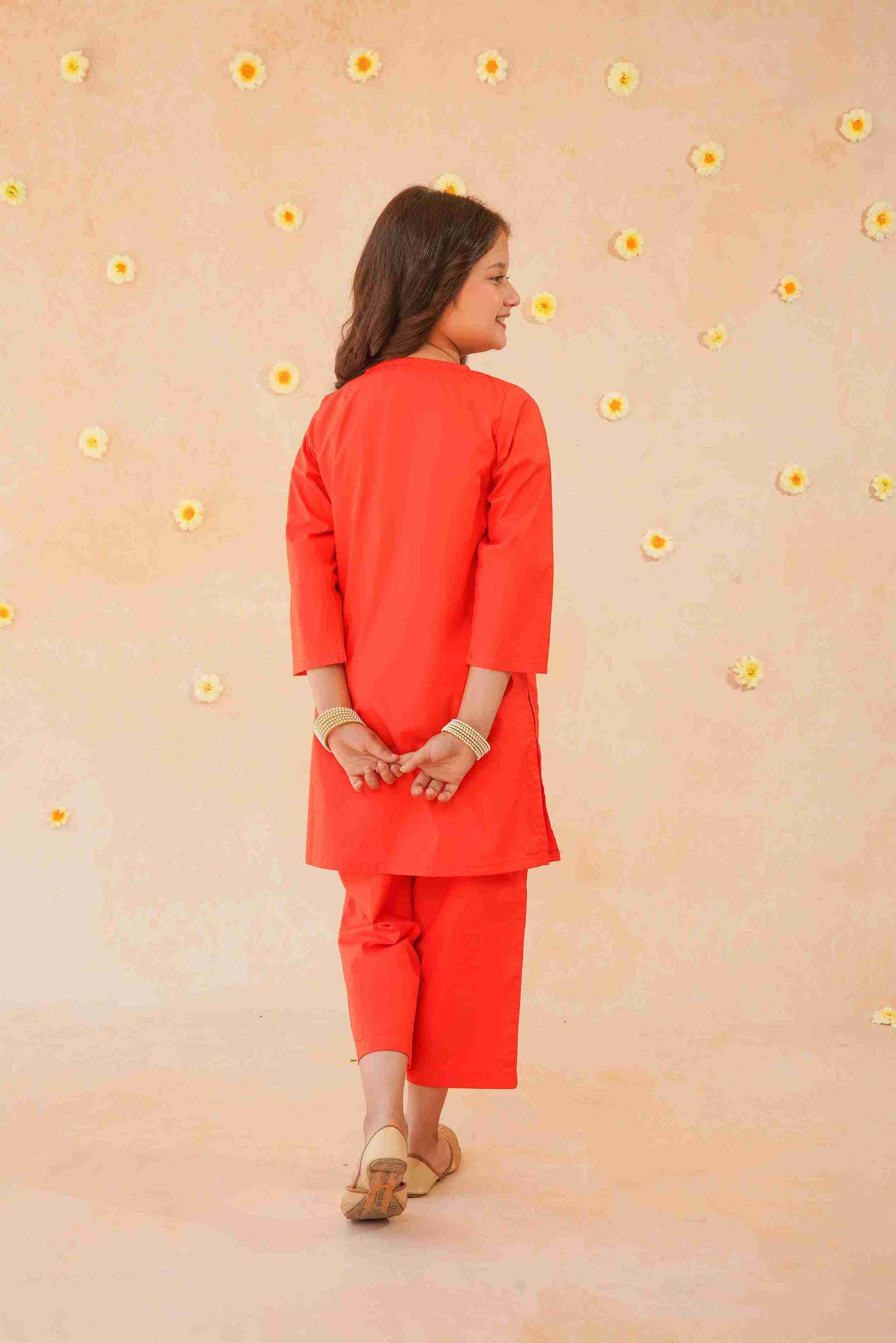 Girls' Orange Embroidered Trouser Shirt | Bold & Stylish – Me&Mum 25SG127-02Y-RED