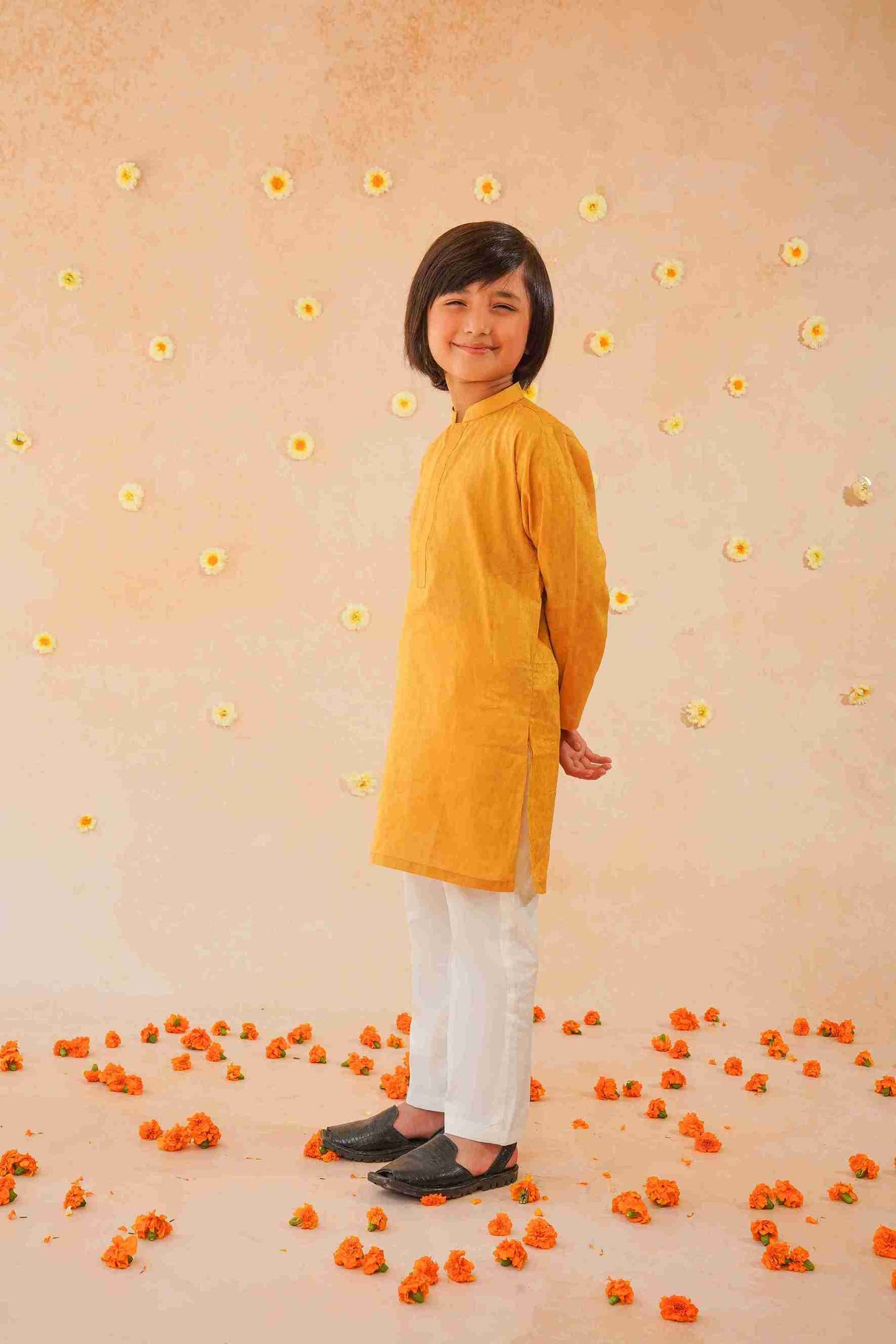 Boys' Golden Brown Cotton Kurta & Trouser Set| Breathable Ethnic Wear – Me&Mum 25SB028-02Y-MSD