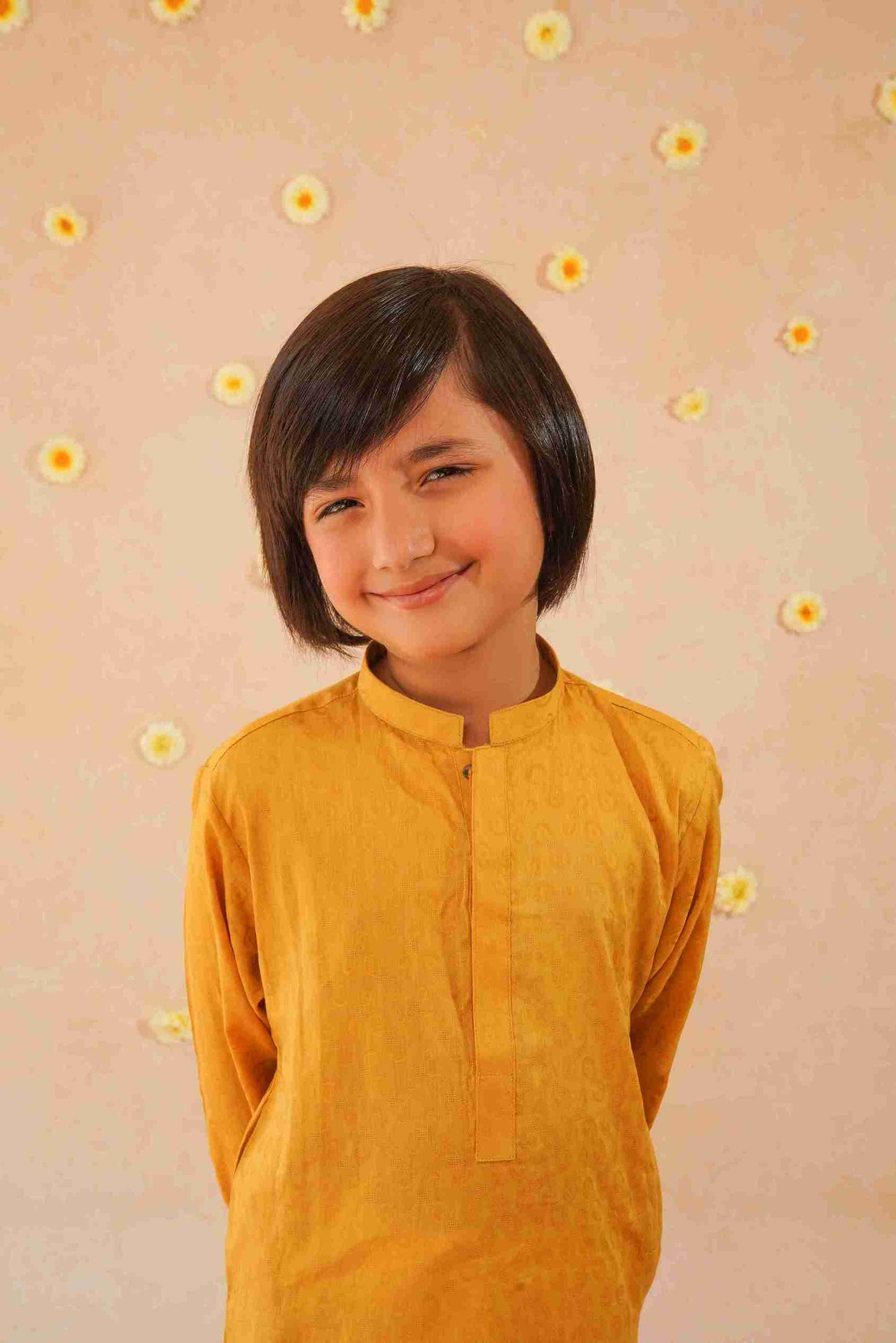 Boys' Golden Brown Cotton Kurta & Trouser Set| Breathable Ethnic Wear – Me&Mum 25SB028-02Y-MSD