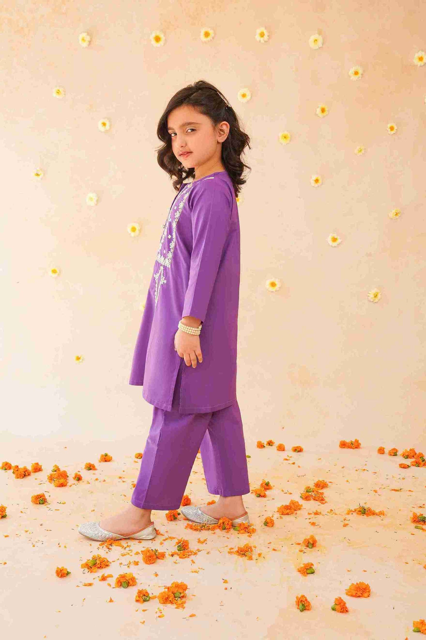 Girls' Purple Embroidered Trouser Shirt | Vibrant & Elegant – Me&Mum 25SG104-02Y-PRP