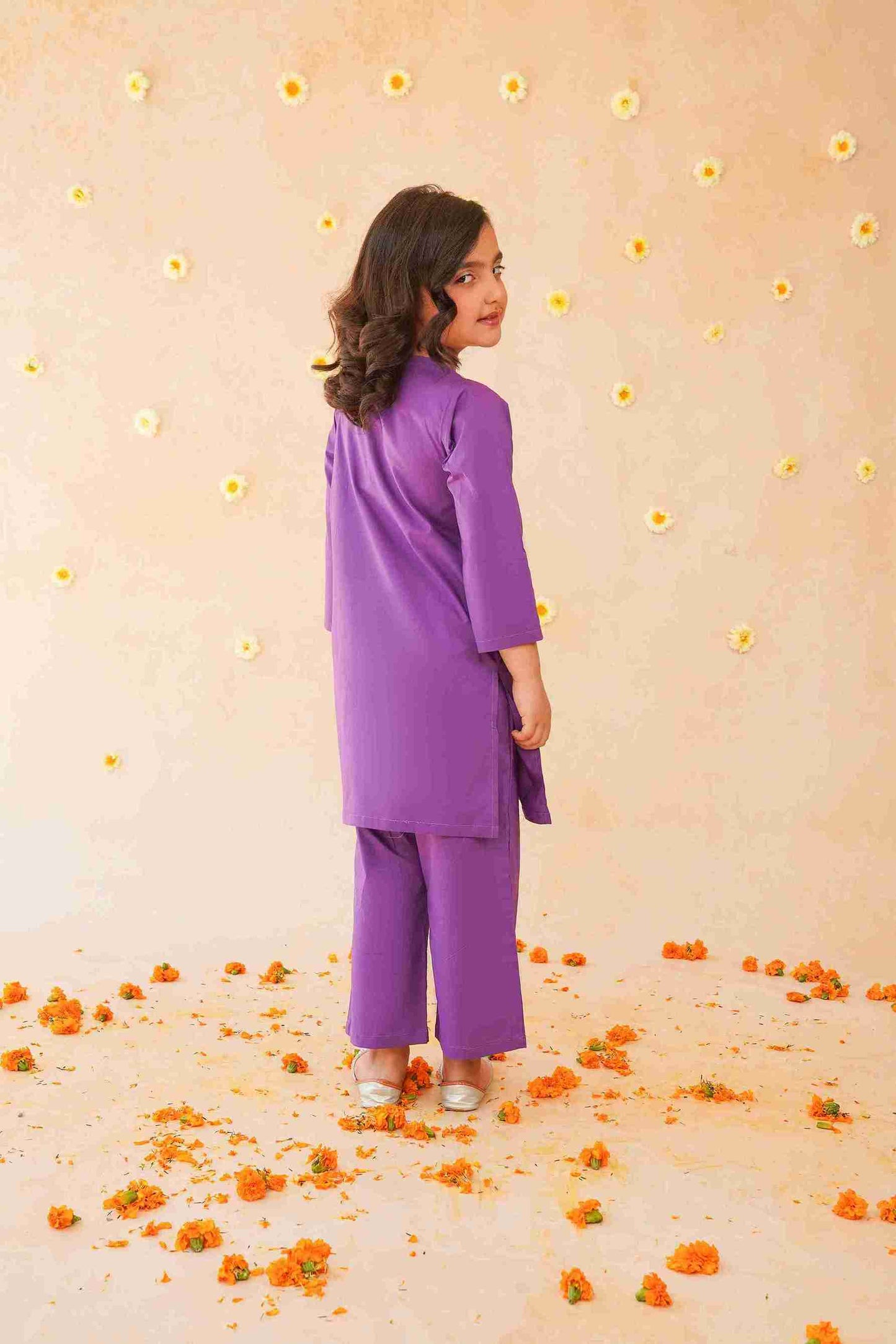 Girls' Purple Embroidered Trouser Shirt | Vibrant & Elegant – Me&Mum 25SG104-02Y-PRP