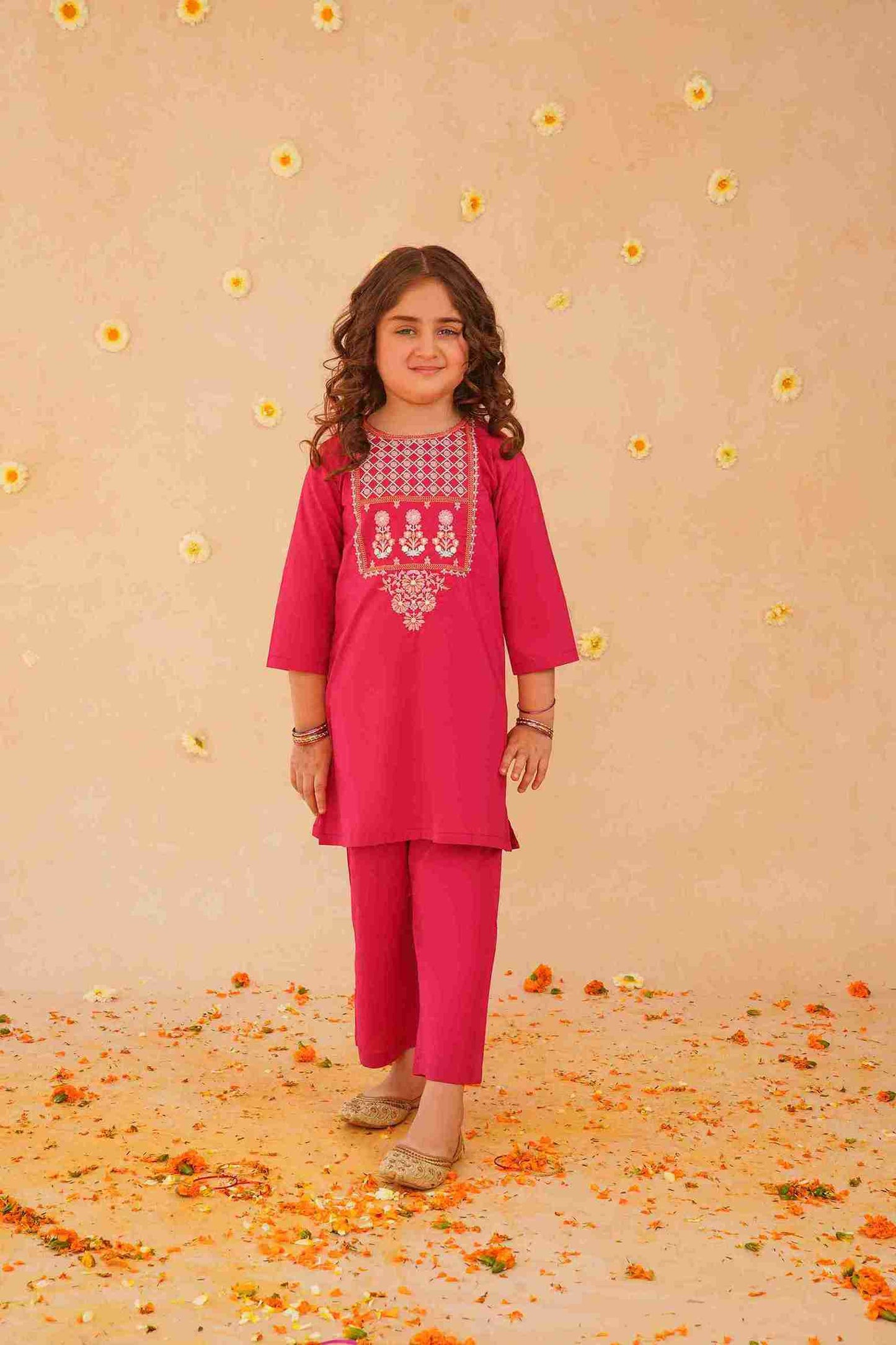 Girls' Pink Embroidered Trouser Shirt | Playful & Chic – Me&Mum 25SG103-02Y-DPK