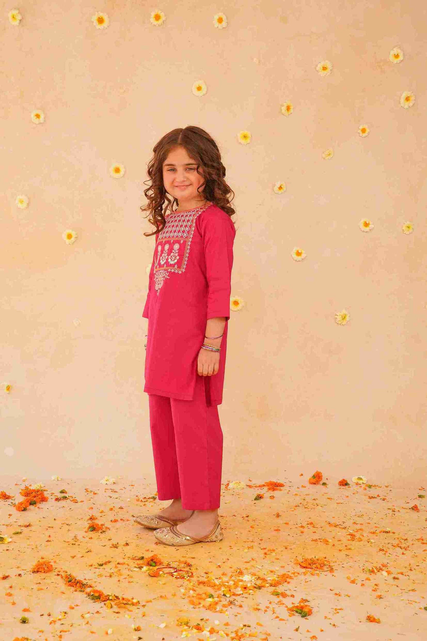 Girls' Pink Embroidered Trouser Shirt | Playful & Chic – Me&Mum 25SG103-02Y-DPK