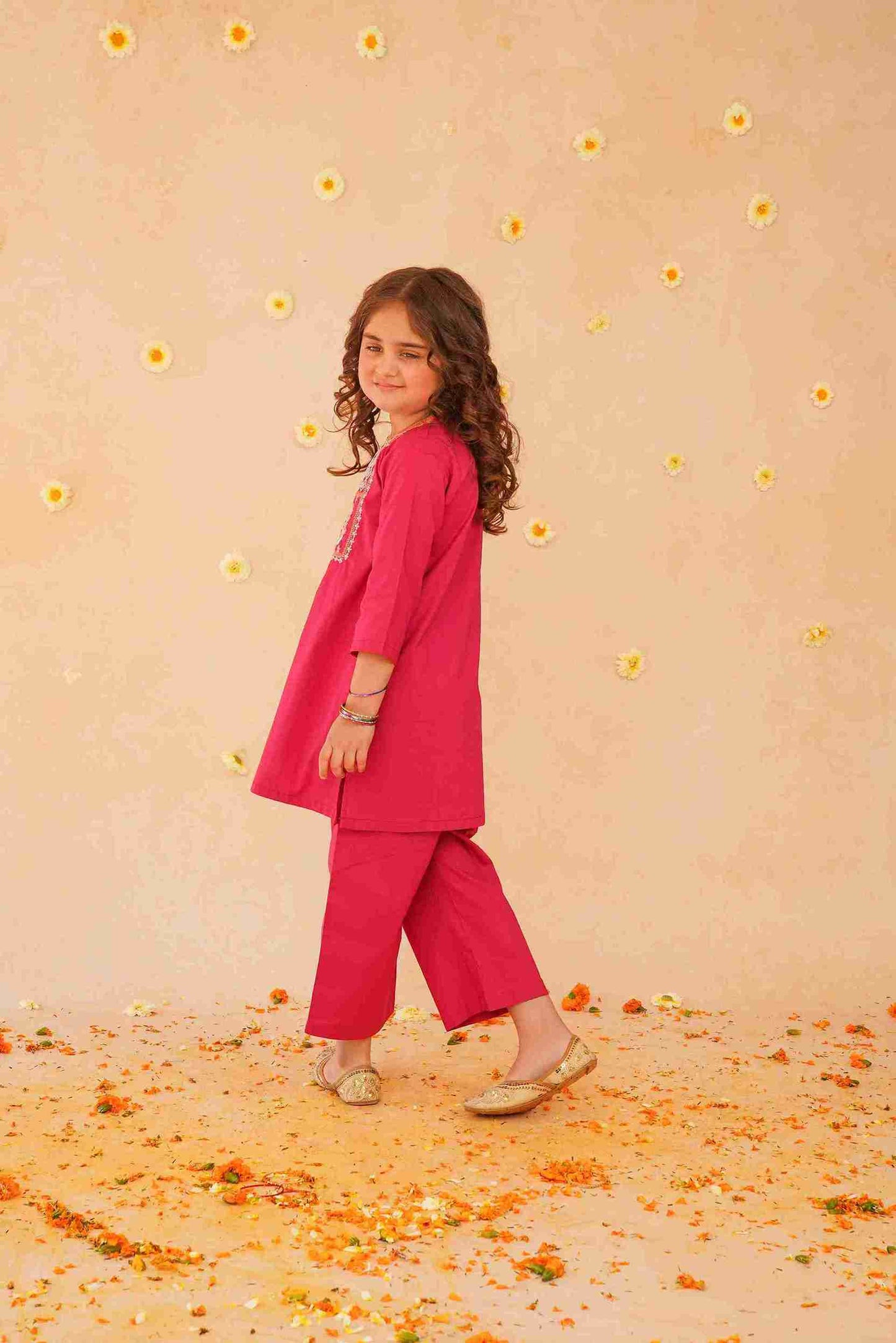 Girls' Pink Embroidered Trouser Shirt | Playful & Chic – Me&Mum 25SG103-02Y-DPK
