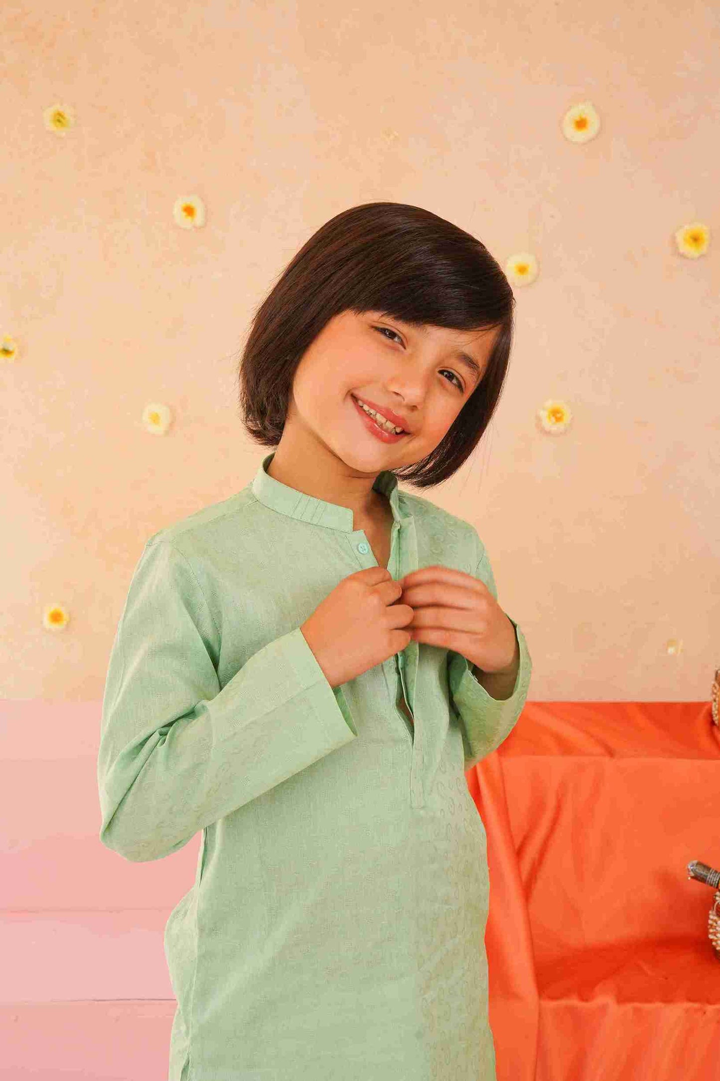 Boys' Sea Green Cotton Kurta & Trouser Set| Breathable Ethnic Wear – Me&Mum 25SB027-02Y-SGN