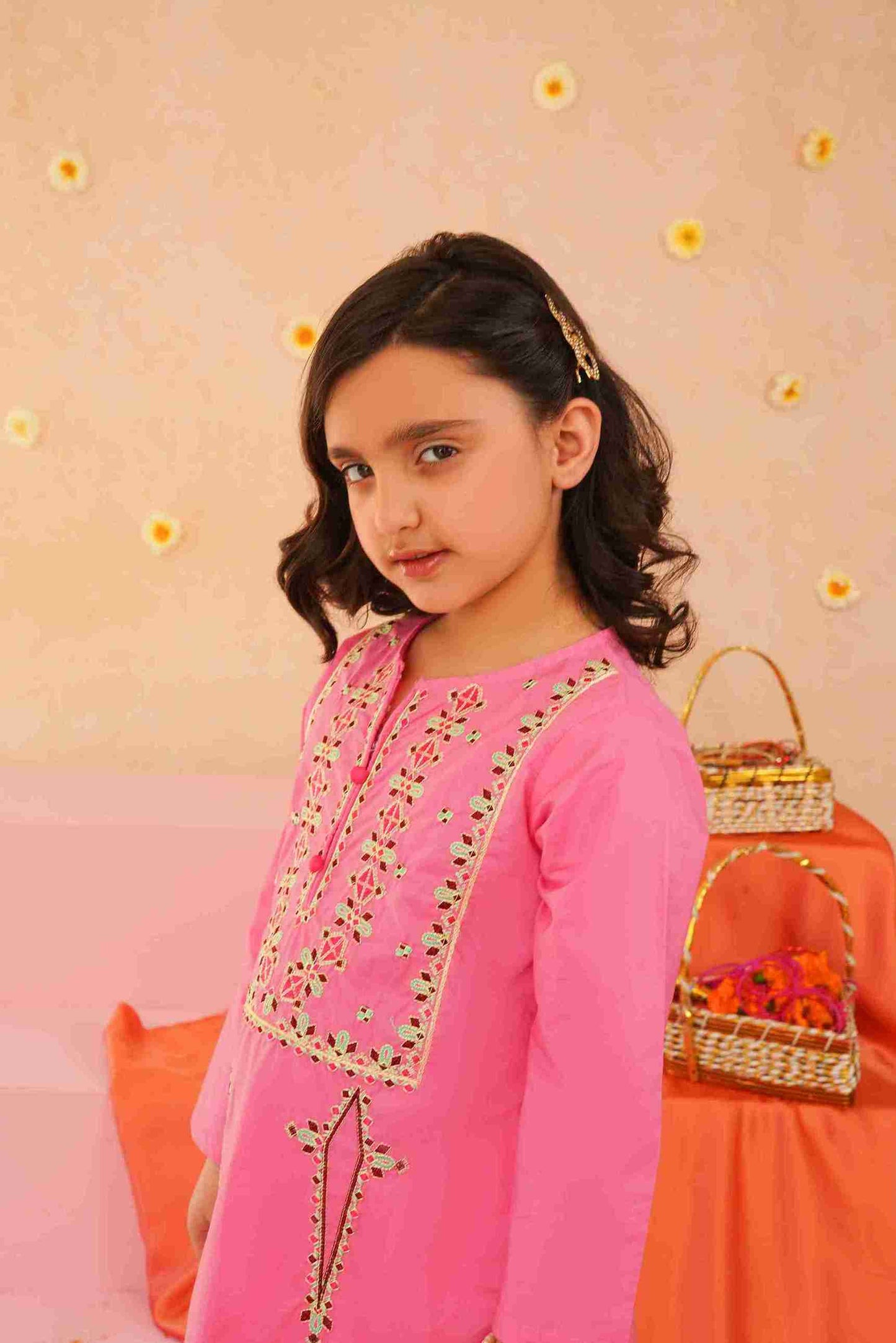 Girls Pink Embroidered Trouser Shirt | Fresh & Stylish – Me&Mum 25SG104-02Y-PNK