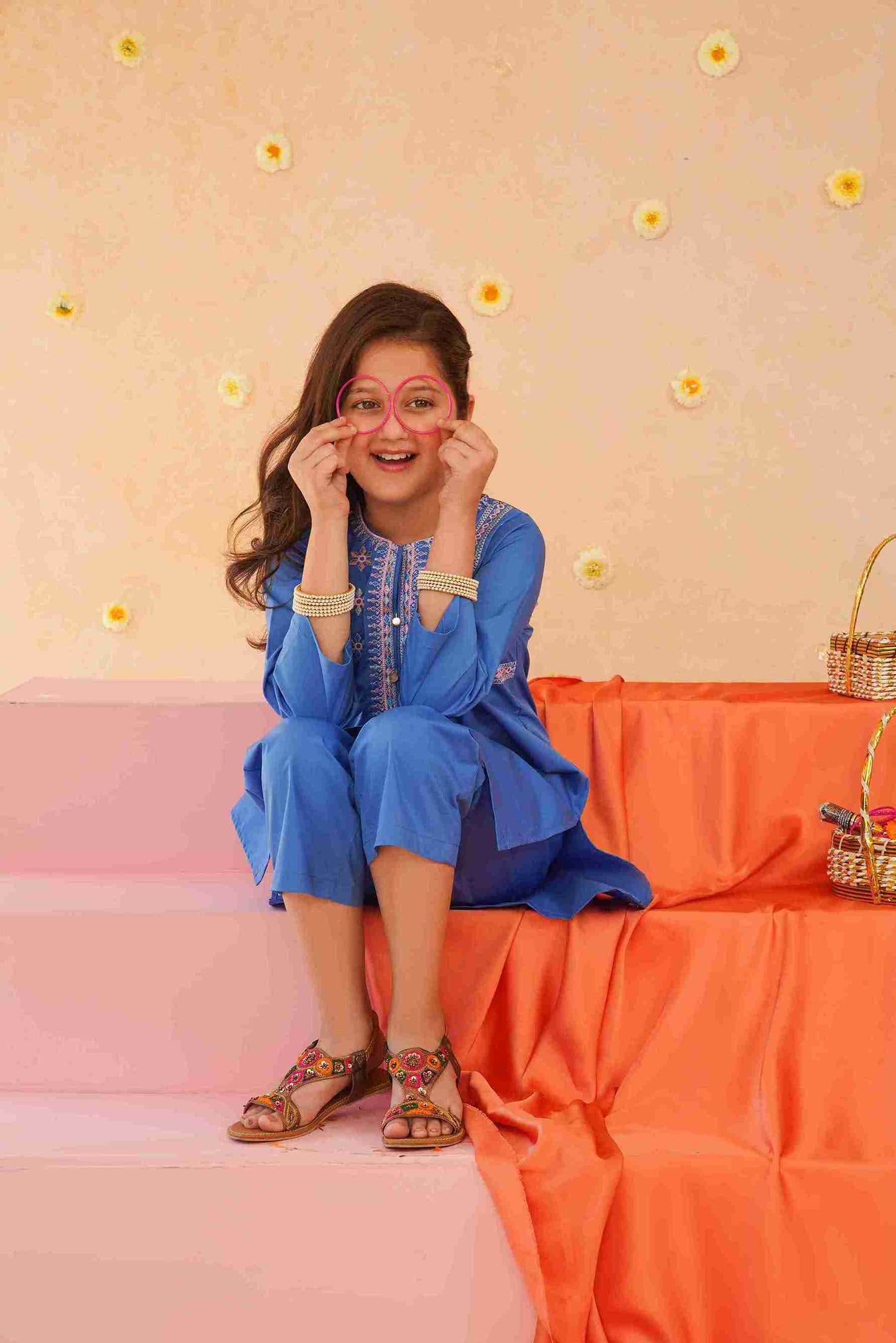 Girls Light Blue Embroidered Trouser Shirt | Fresh & Stylish – Me&Mum 25SG106-02Y-BLU