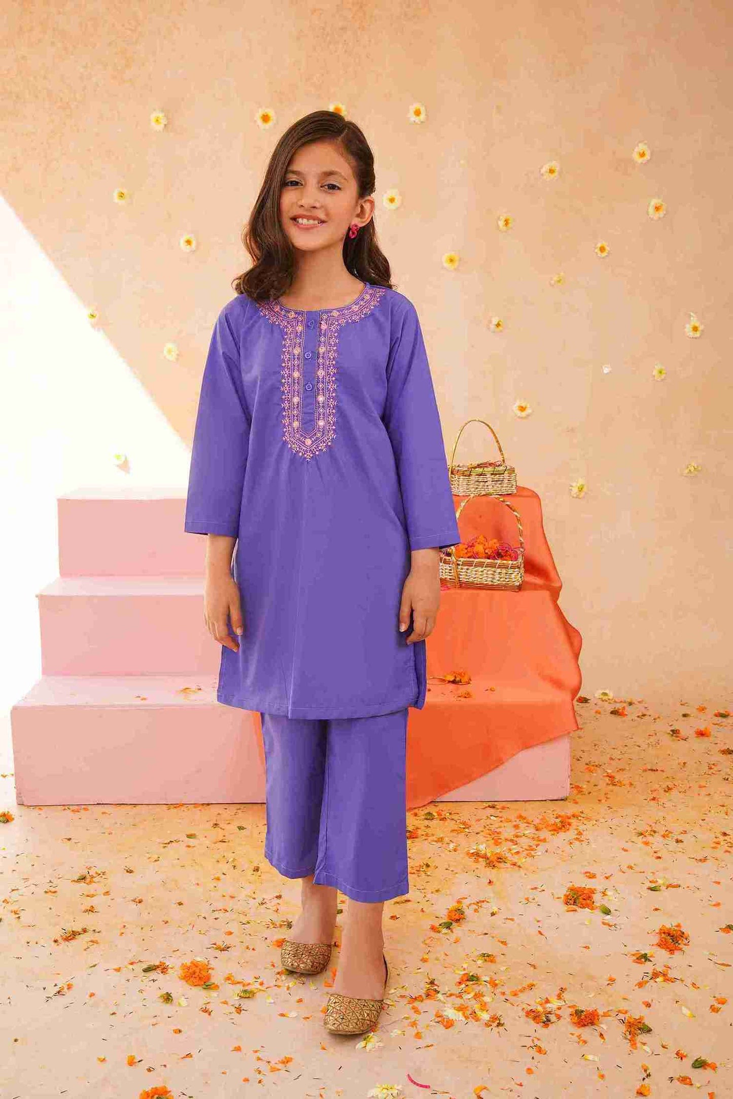 Girls Light Purple Embroidered Trouser Shirt | Fresh & Stylish – Me&Mum 25SG127-02Y-PRP