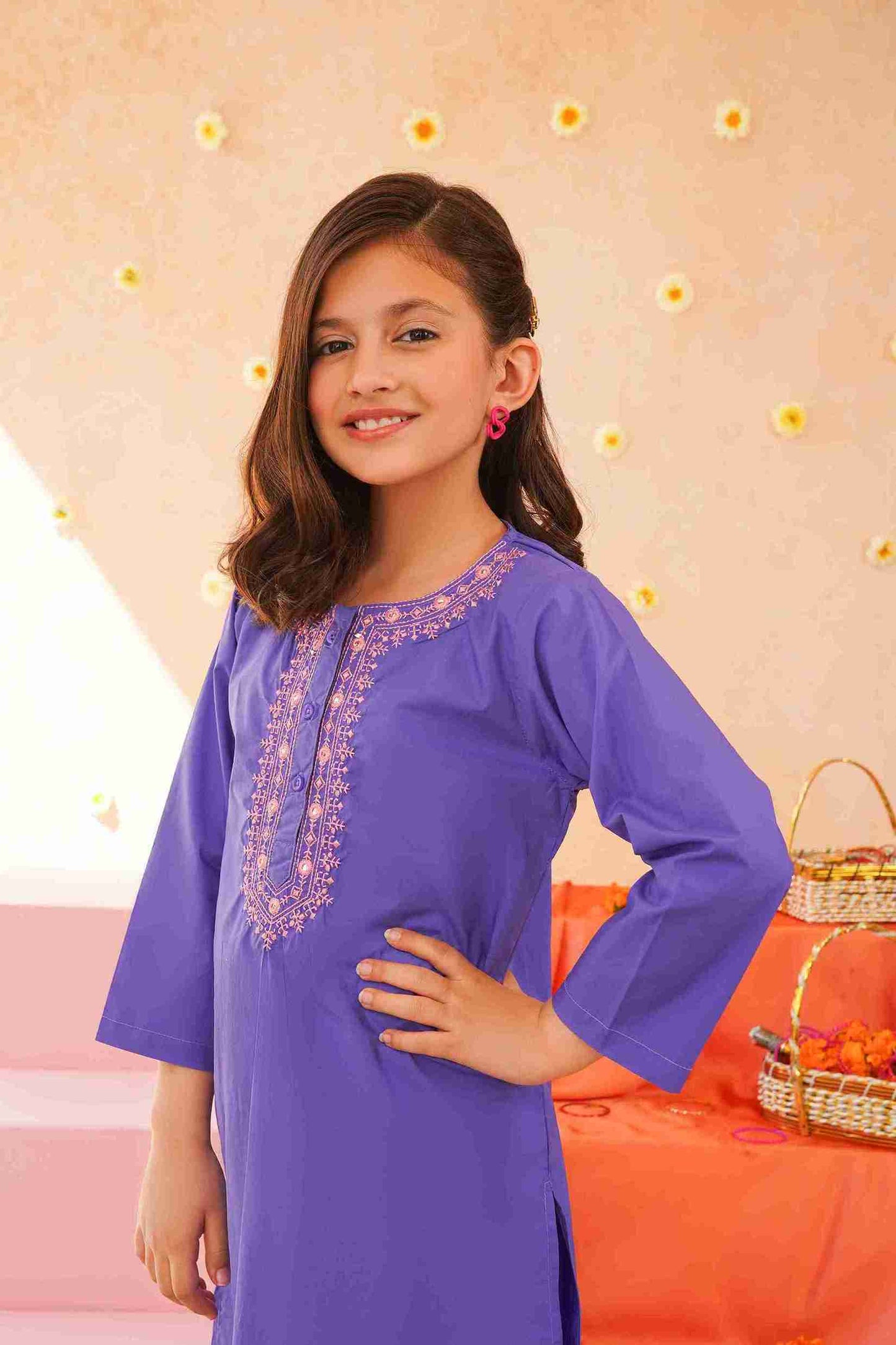 Girls Light Purple Embroidered Trouser Shirt | Fresh & Stylish – Me&Mum 25SG127-02Y-PRP