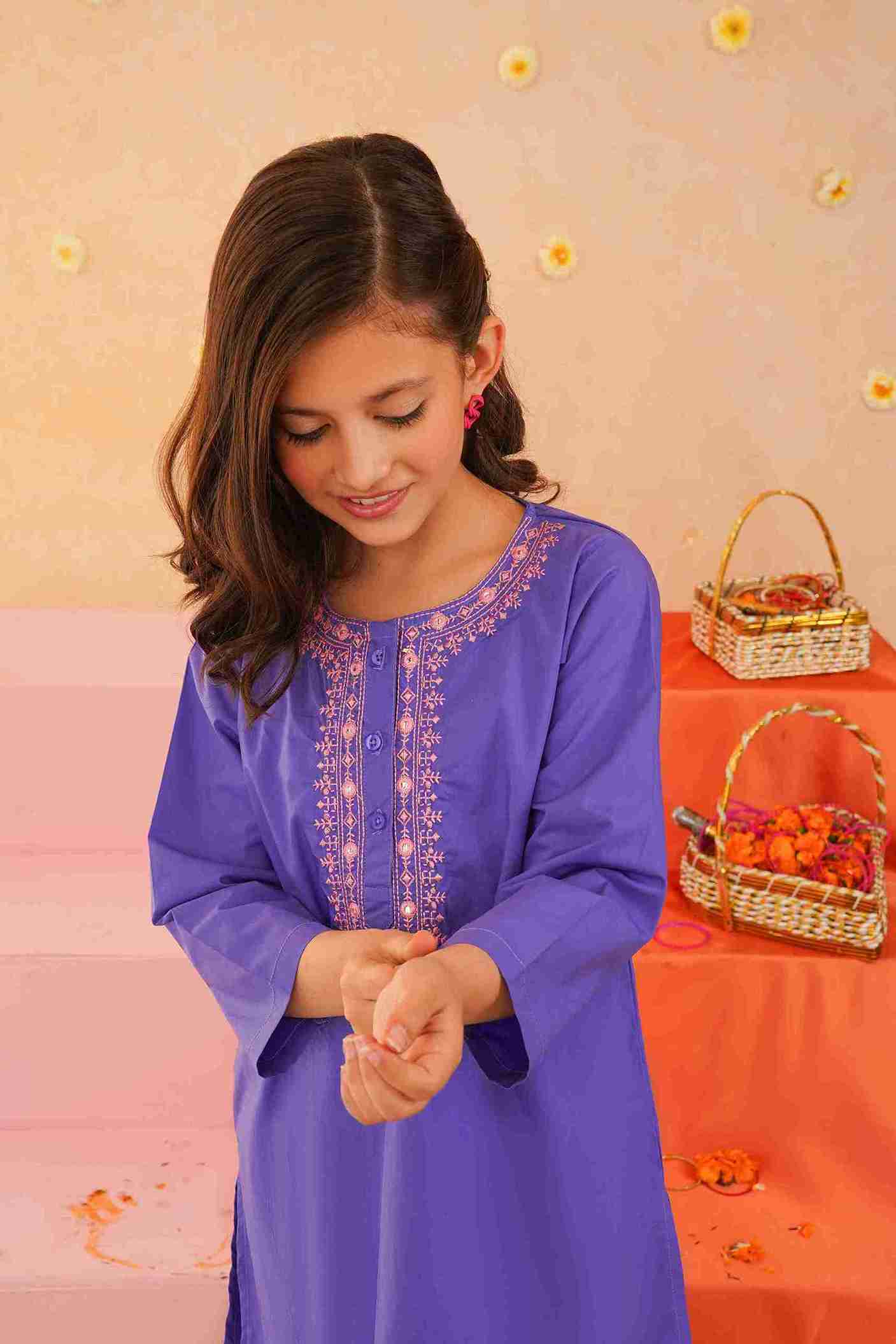 Girls Light Purple Embroidered Trouser Shirt | Fresh & Stylish – Me&Mum 25SG127-02Y-PRP