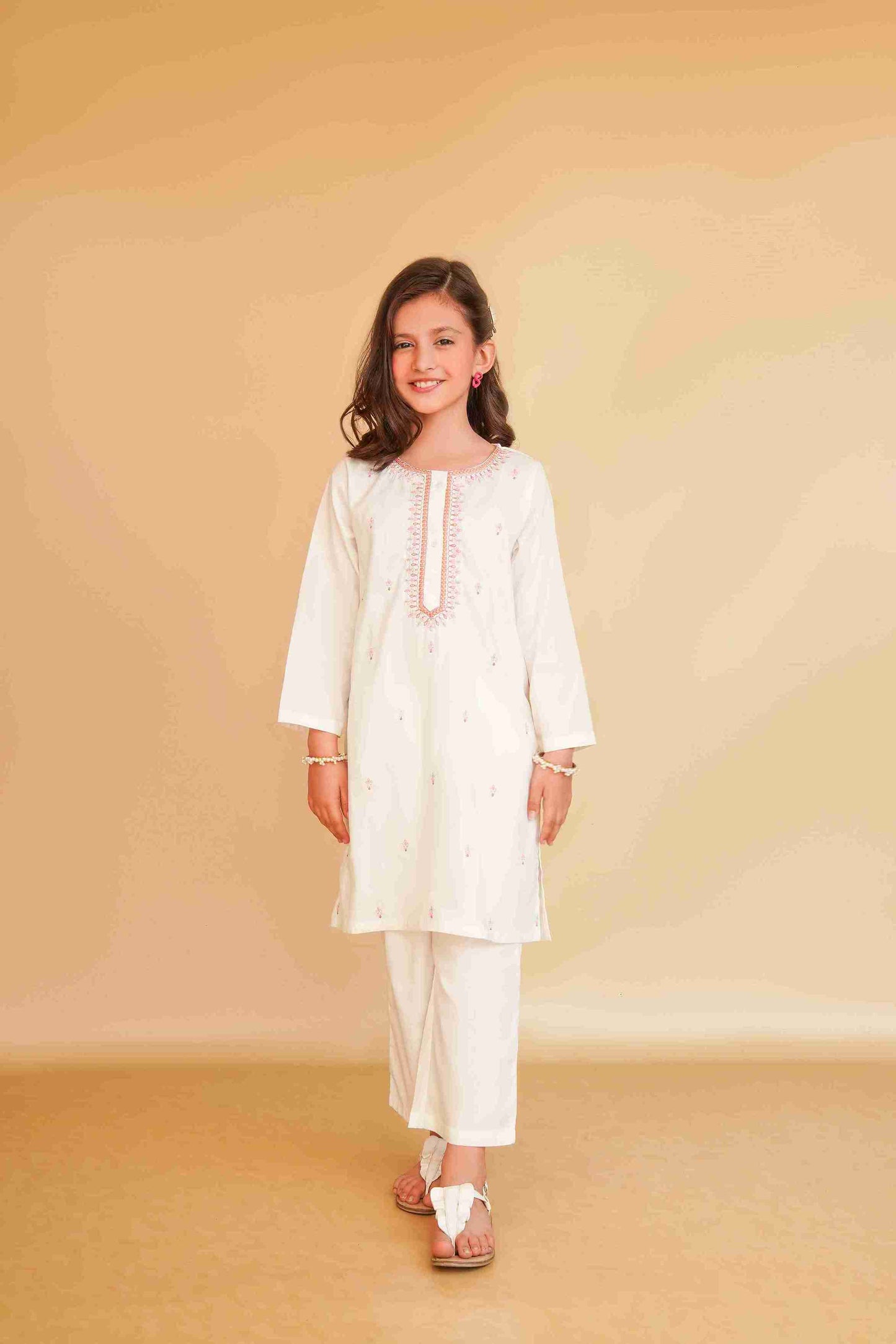 Girls' White Embroidered Trouser Shirt | Timeless & Versatile – Me&Mum 25SG138-02Y-WHT