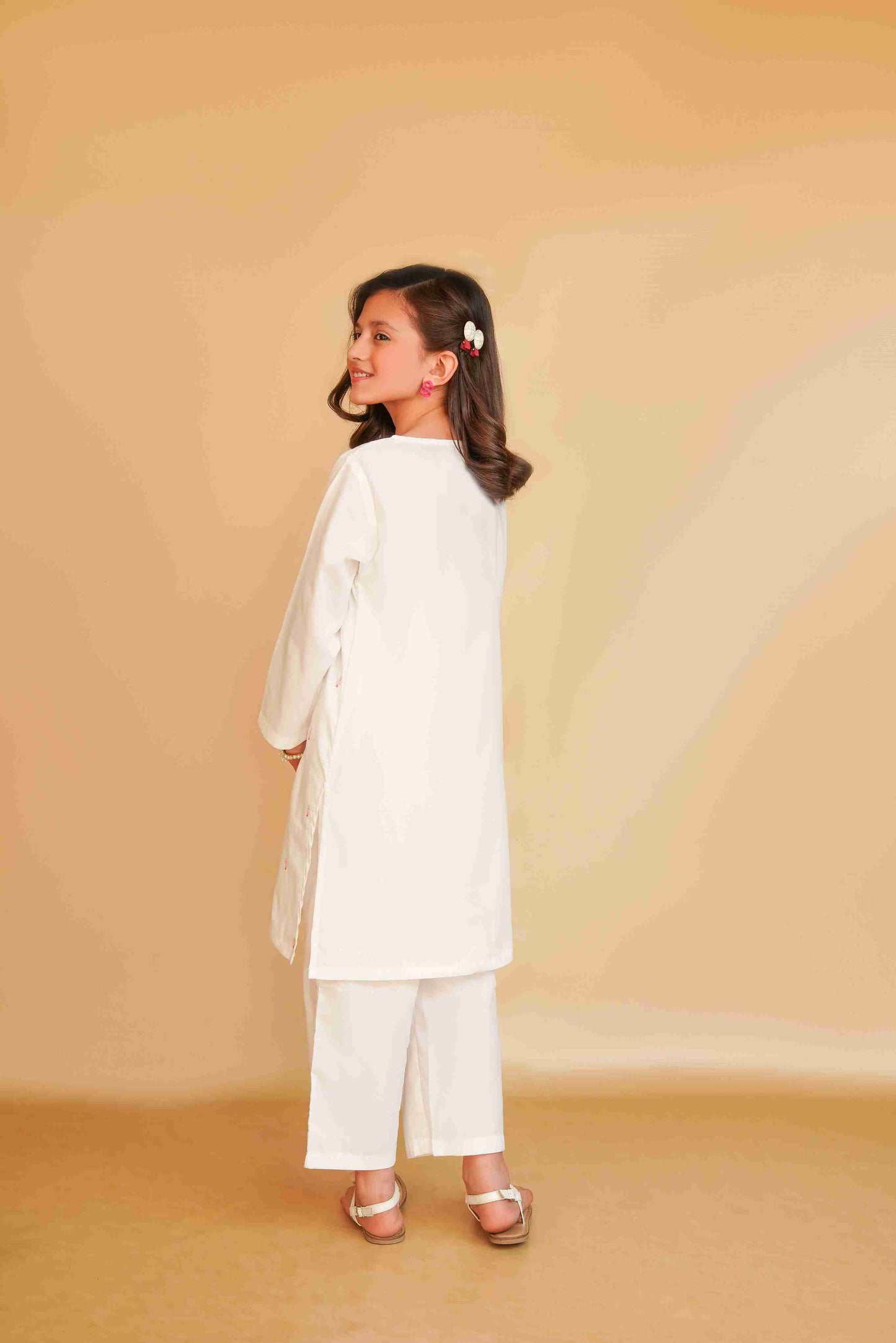 Girls' White Embroidered Trouser Shirt | Timeless & Versatile – Me&Mum 25SG138-02Y-WHT