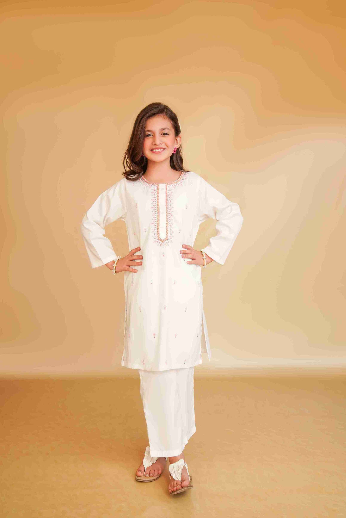 Girls' White Embroidered Trouser Shirt | Timeless & Versatile – Me&Mum 25SG138-02Y-WHT