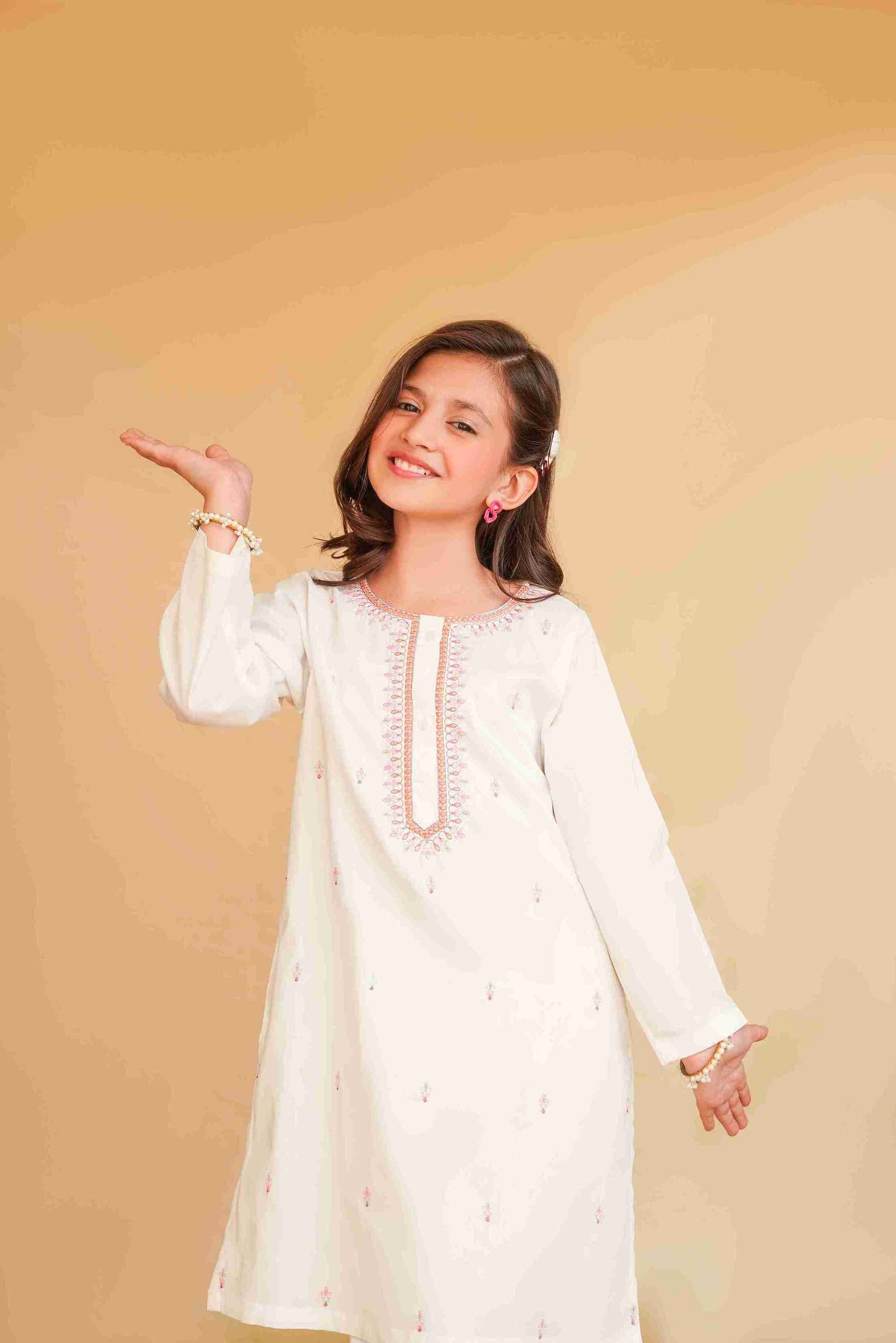 Girls' White Embroidered Trouser Shirt | Timeless & Versatile – Me&Mum 25SG138-02Y-WHT