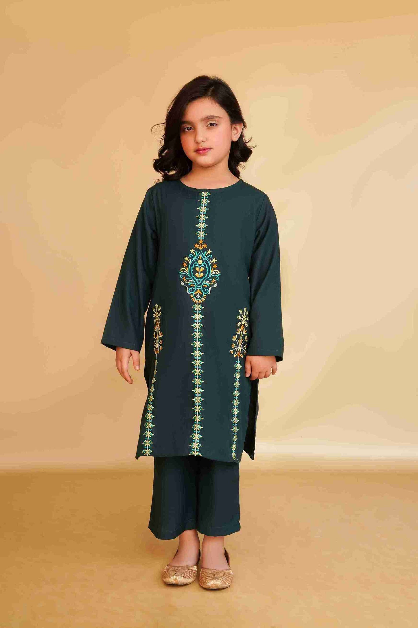 Girls' Bottle Green Embroidered Trouser Shirt Set – Me&Mum 25SG137-02Y-DGN