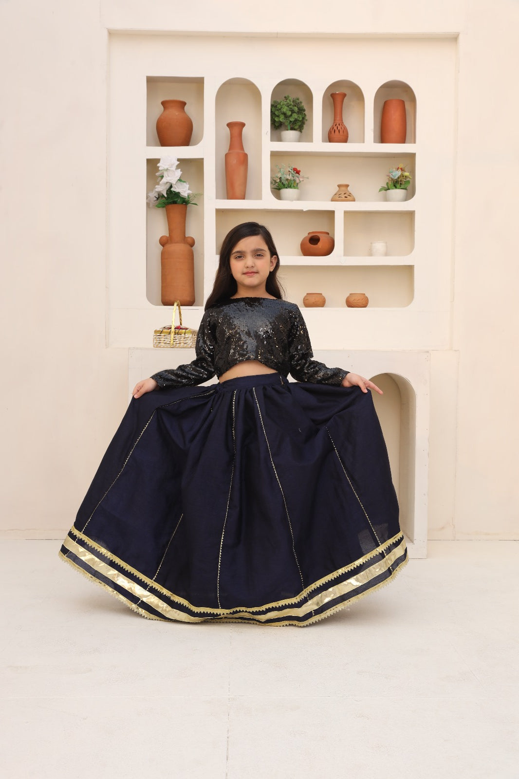 Me&Mum Lehenga Set Navy Blue with Black top 24WG155-02Y-BLK