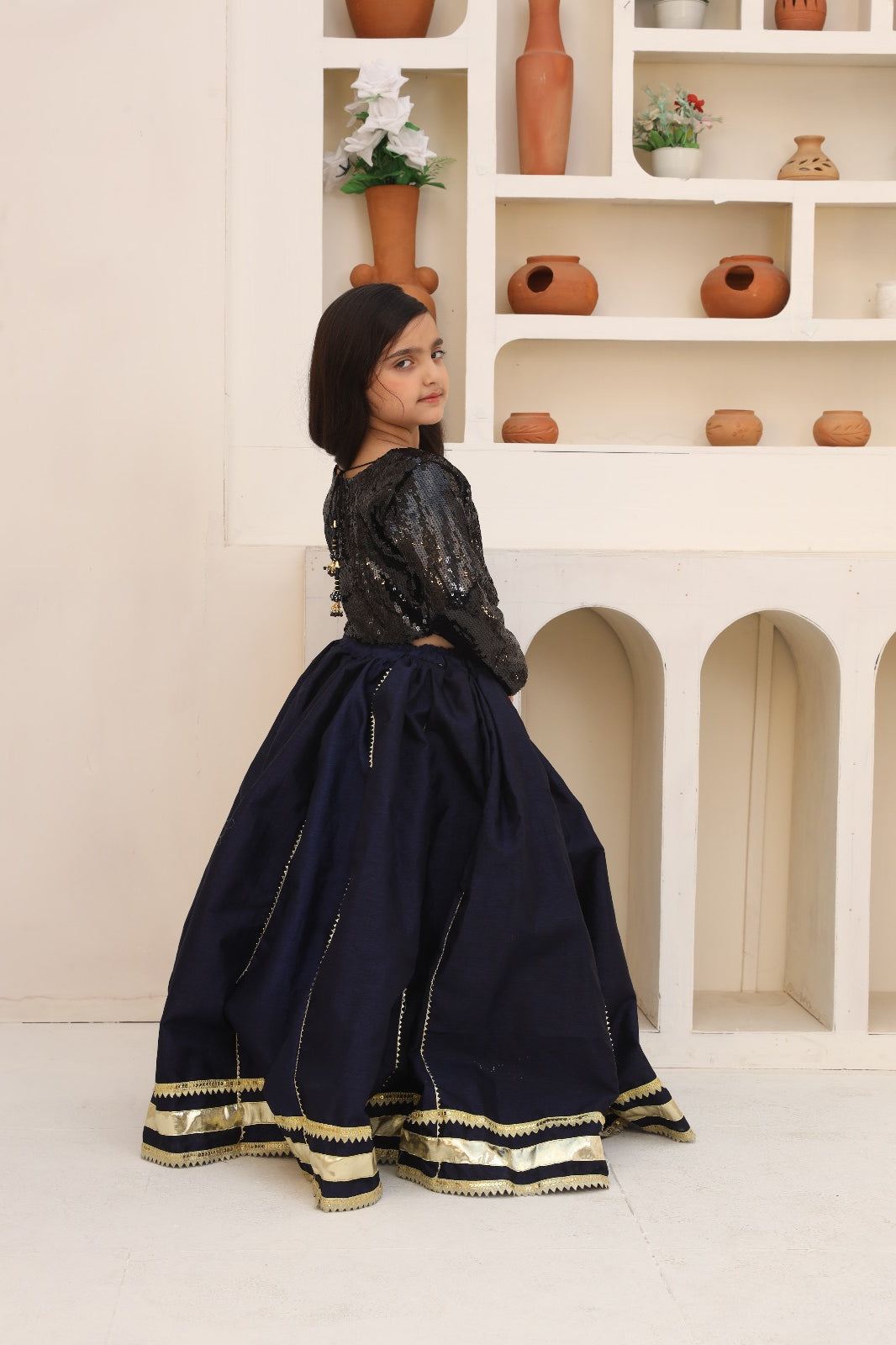 Me&Mum Lehenga Set Navy Blue with Black top 24WG155-02Y-BLK