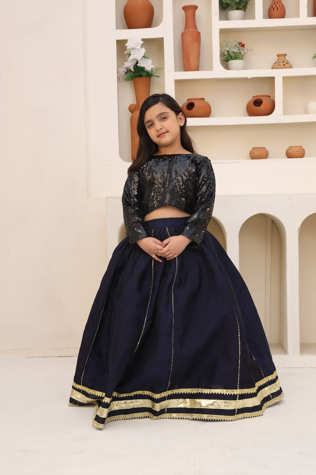 Me&Mum Lehenga Set Navy Blue with Black top 24WG155-02Y-BLK
