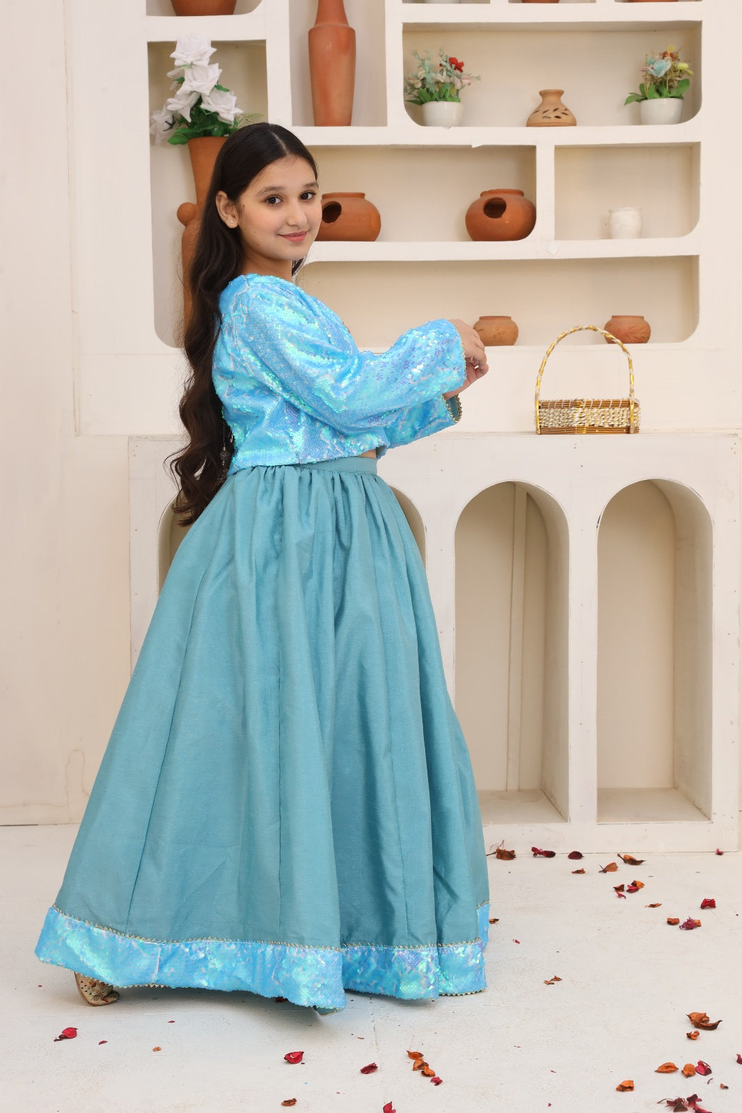 Me&Mum Sky Blue Blue Sequin Lehenga Set – Sparkle & Grace