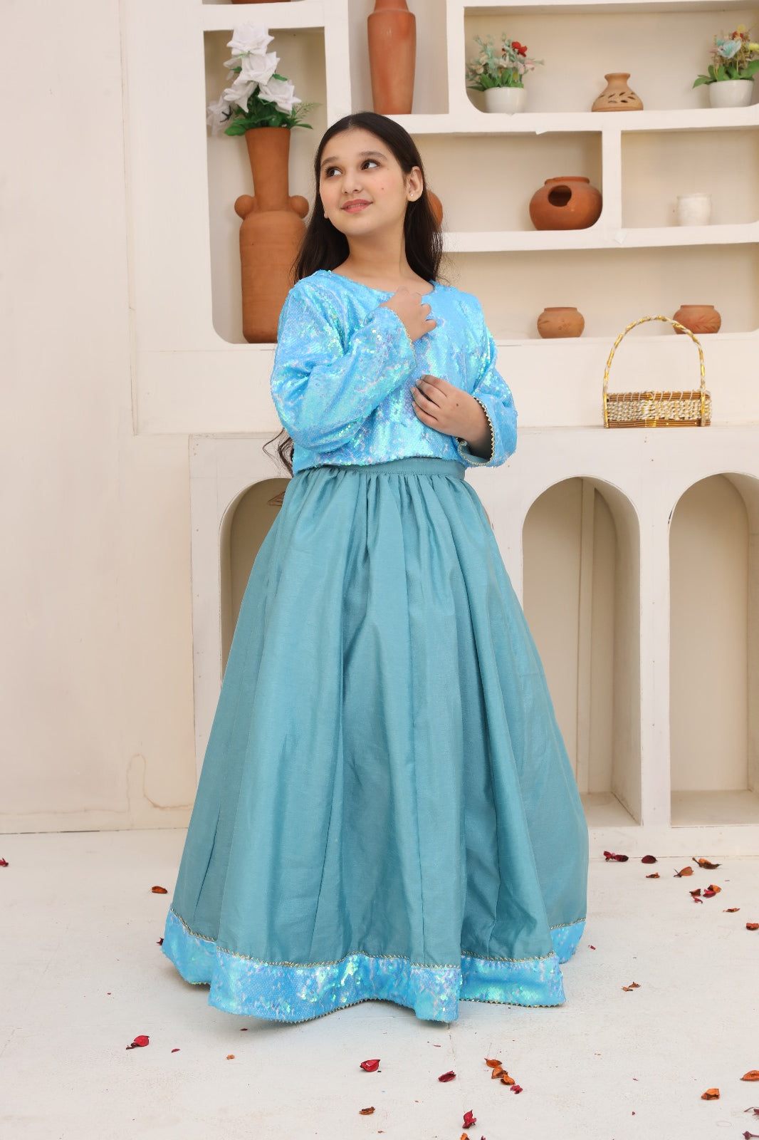 Me&Mum Sky Blue Blue Sequin Lehenga Set – Sparkle & Grace