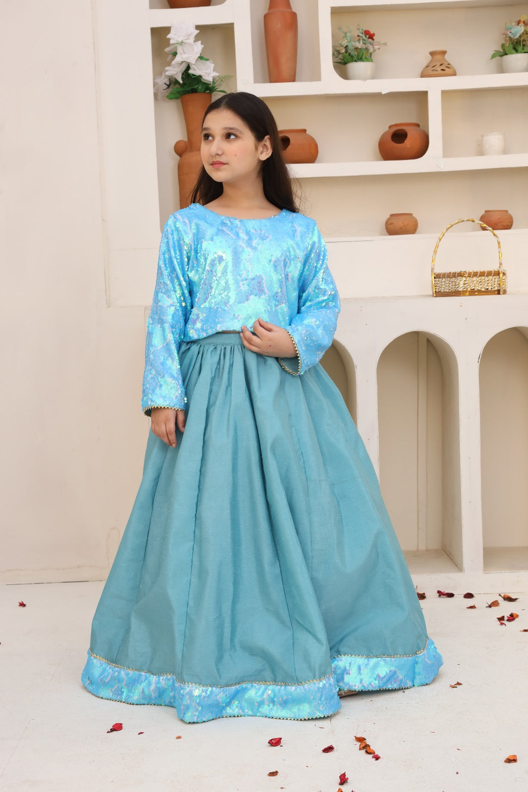 Me&Mum Sky Blue Blue Sequin Lehenga Set – Sparkle & Grace