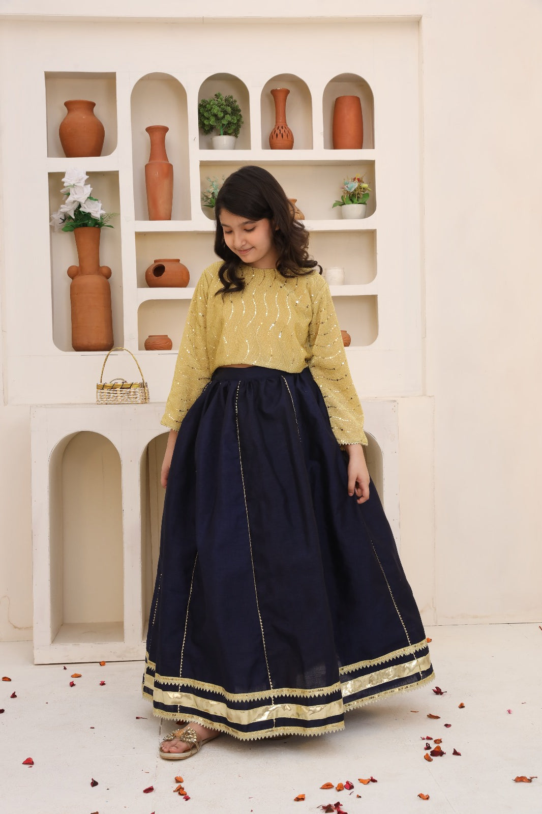 Me&Mum Black & Gold Lehenga Set – Timeless Elegance