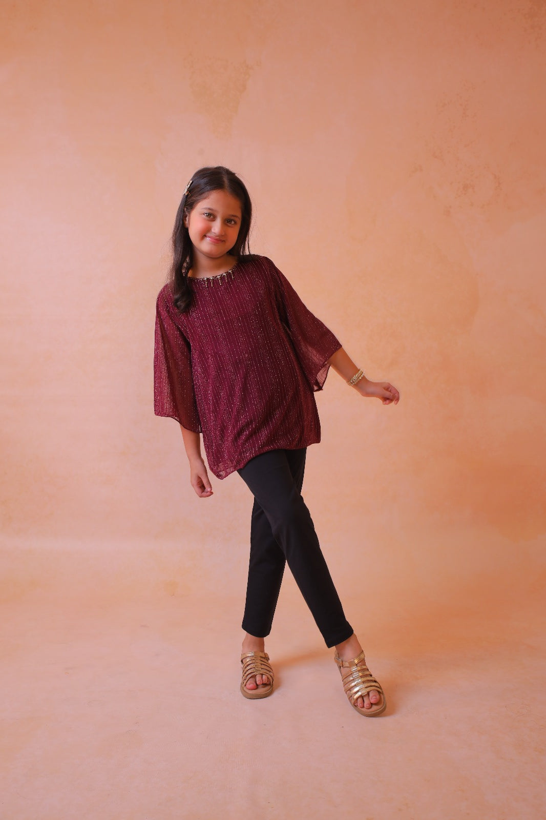 Chiffon Trendy Top in Maroon 24WG176-02Y-PLM