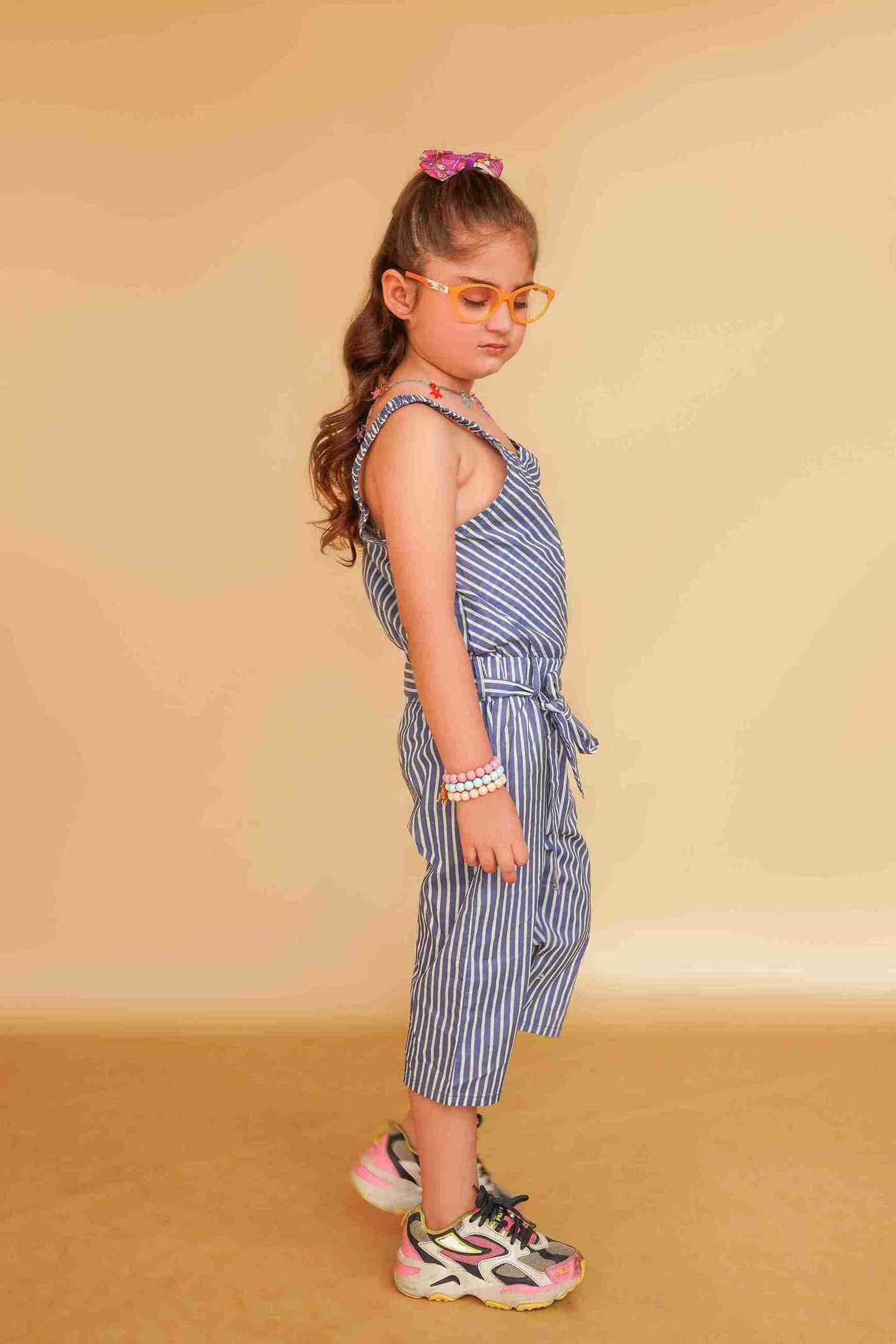 Girls' Blue Trim Jumpsuit | Playful & Comfy – Me&Mum 24WG172-02Y-BLU