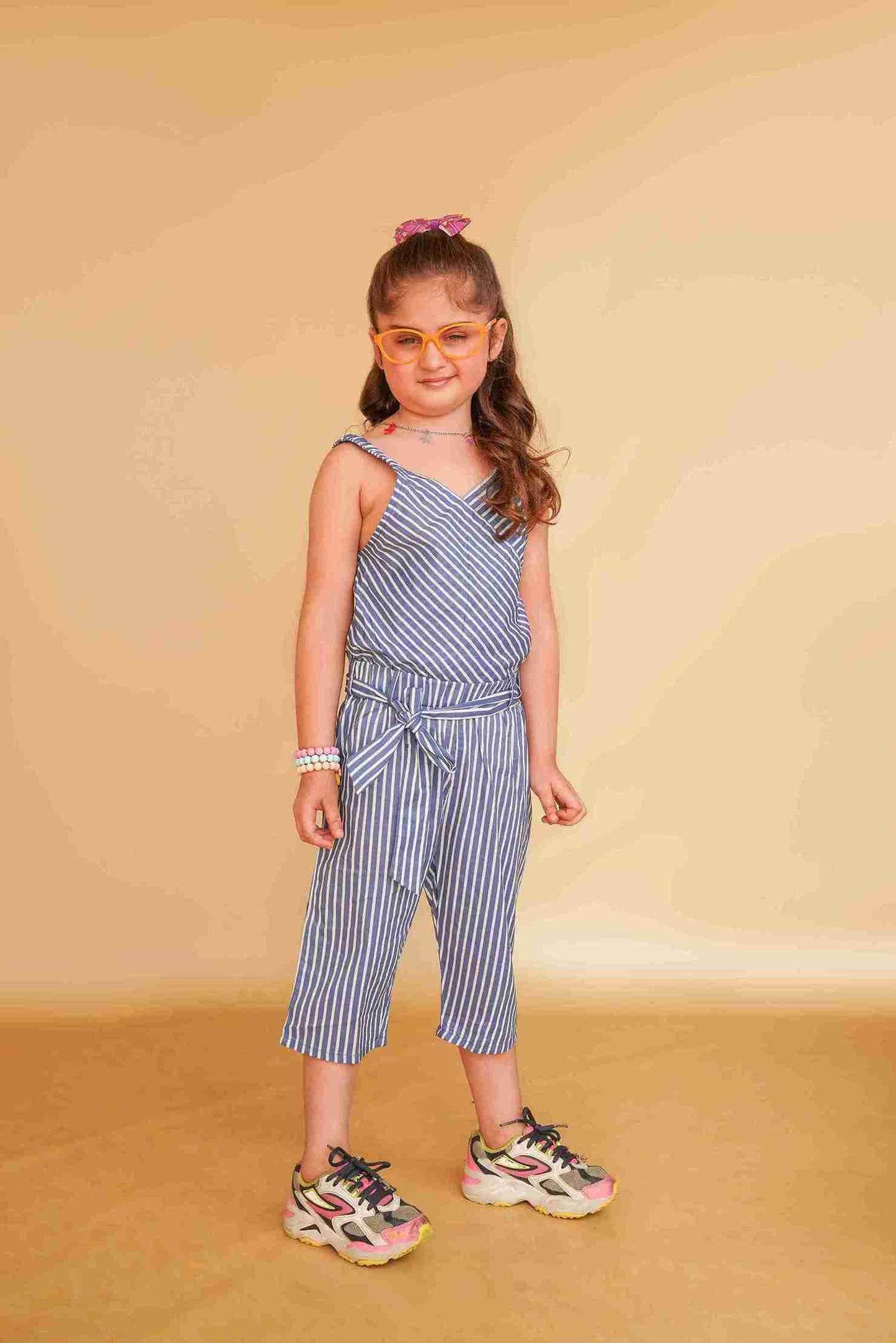 Girls' Blue Trim Jumpsuit | Playful & Comfy – Me&Mum 24WG172-02Y-BLU