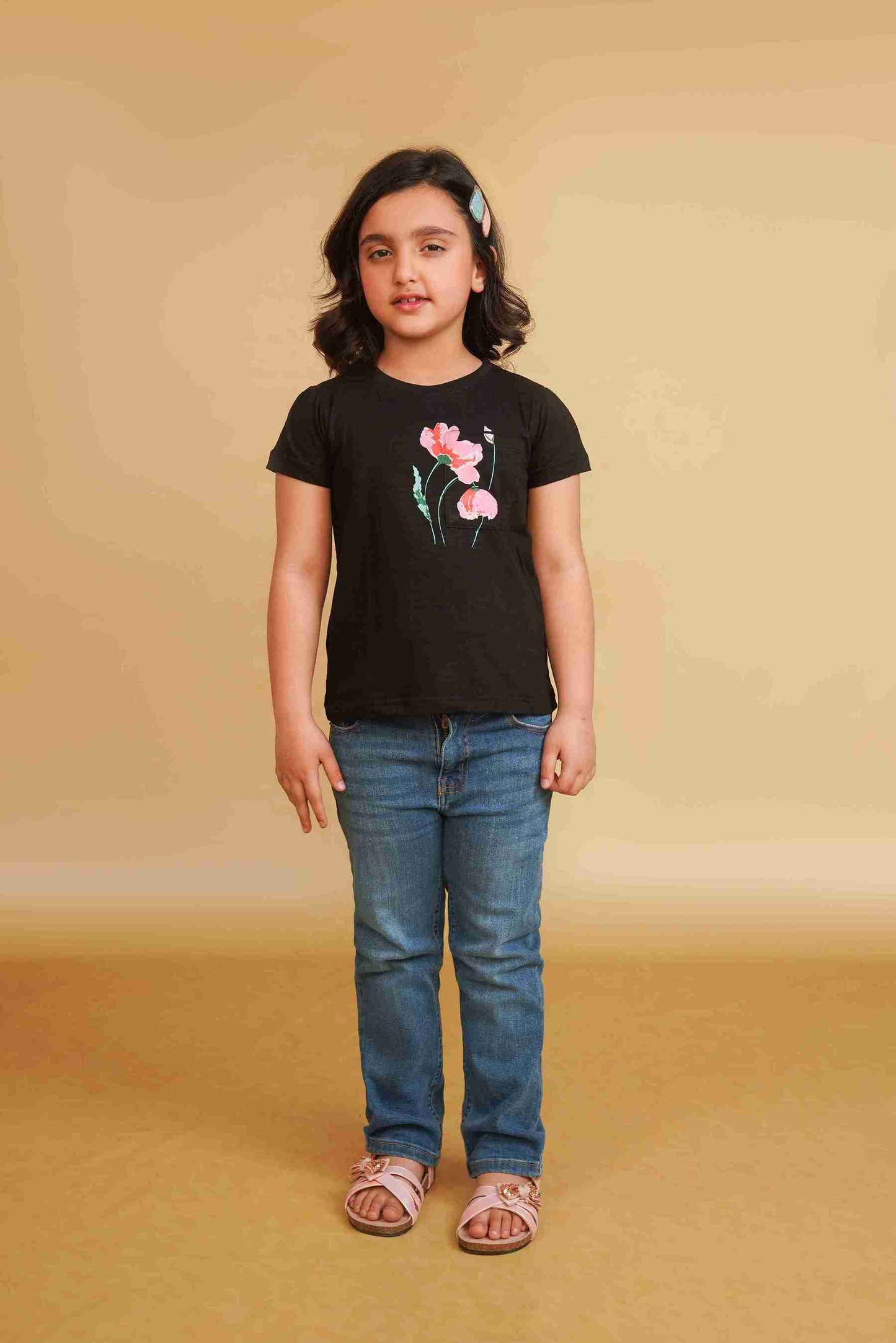Girls' Black T-Shirt | Soft & Versatile – Me&Mum 25SG084-02Y-BLK