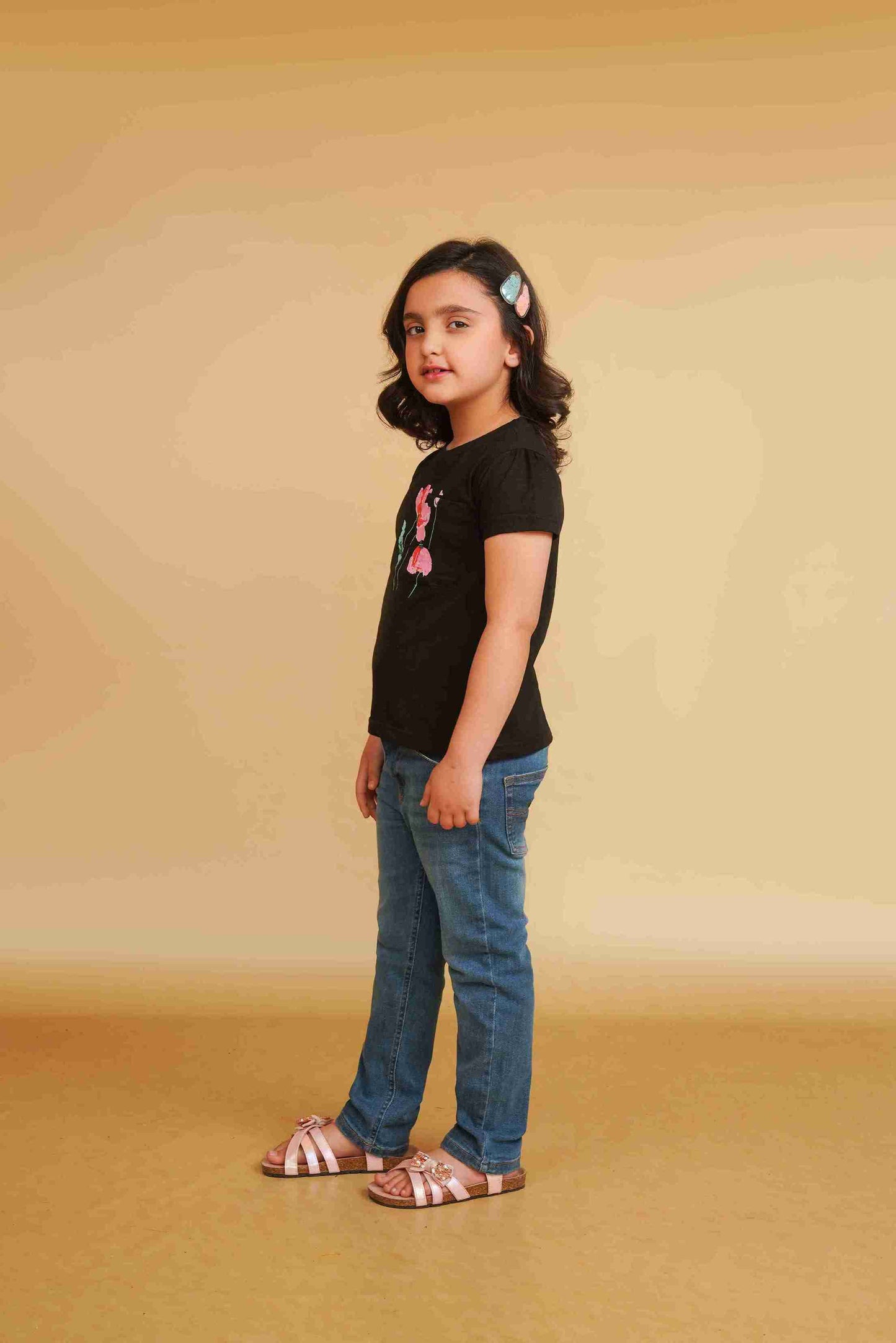 Girls' Black T-Shirt | Soft & Versatile – Me&Mum 25SG084-02Y-BLK