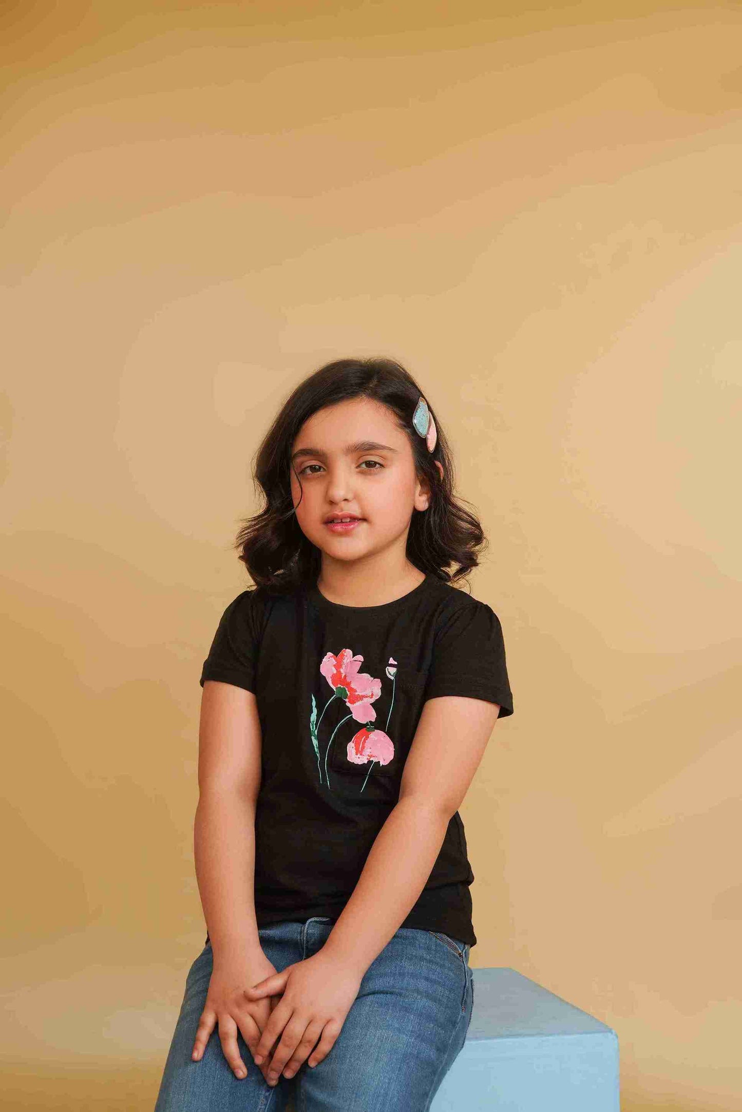Girls' Black T-Shirt | Soft & Versatile – Me&Mum 25SG084-02Y-BLK