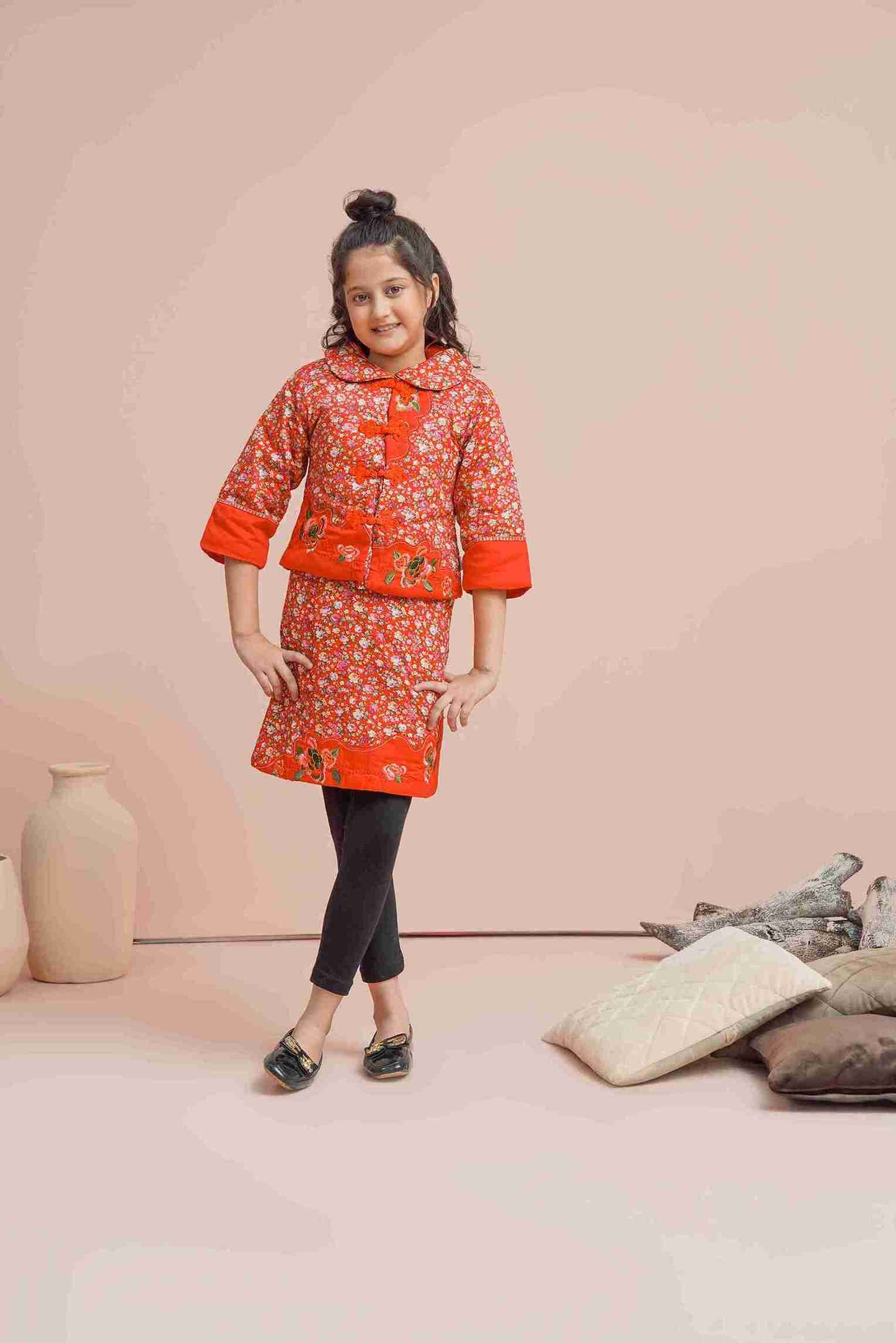 MeandMum 2-Piece Girls Red Embroidered Coat with Shirt 25WGSU003-MUL-RED