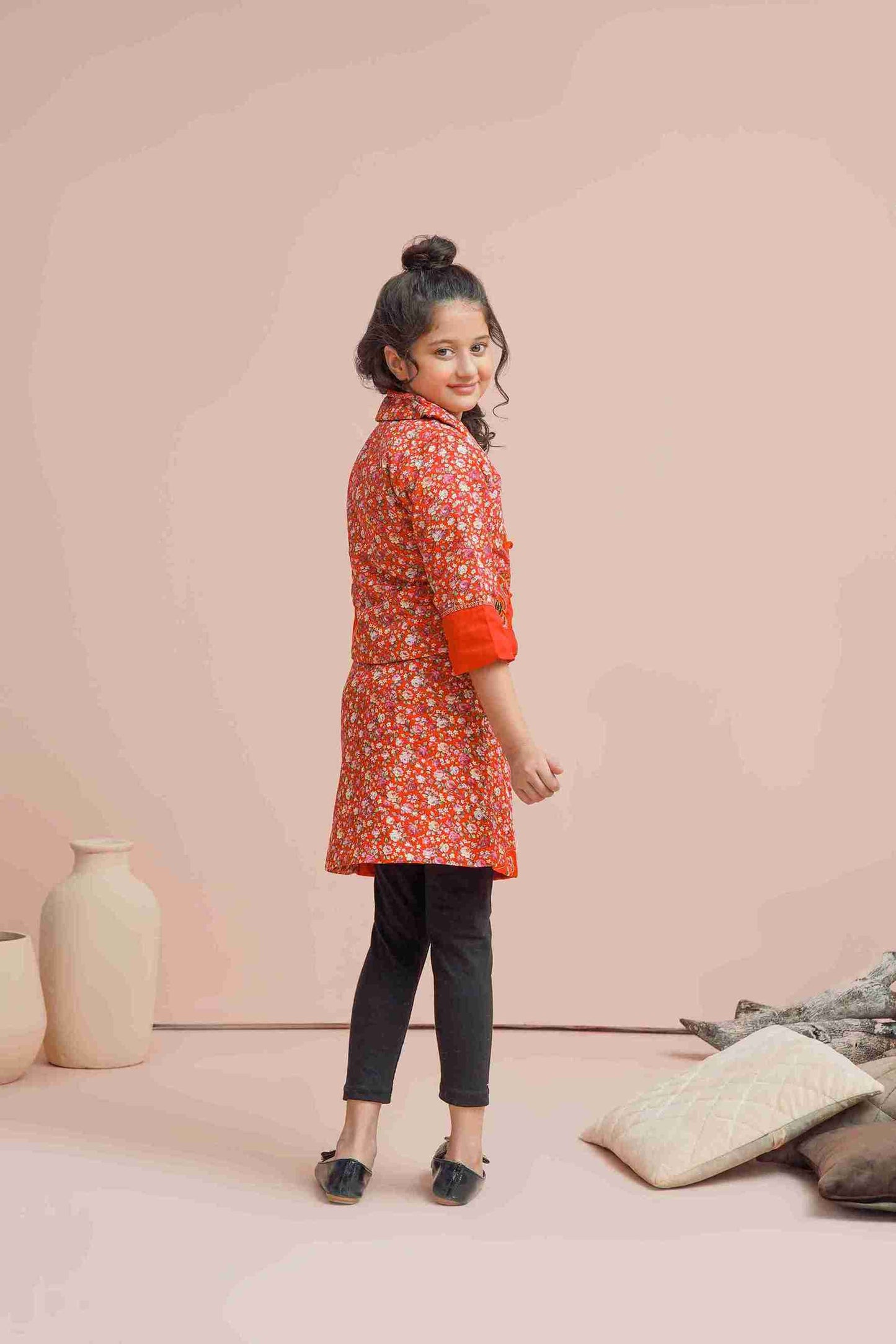 MeandMum 2-Piece Girls Red Embroidered Coat with Shirt 25WGSU003-MUL-RED