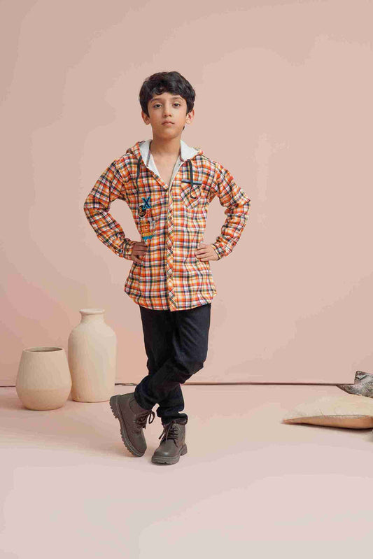 MeandMum Boys Warm Hoodie Shirt with Trendy Check 25WBCS004-MUL-ORG