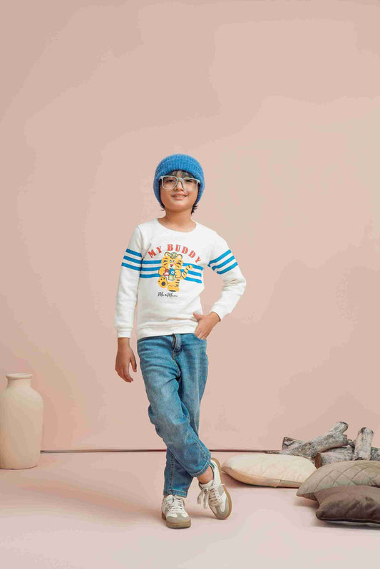 Me&Mum Boys White Cozy Sweatshirt 25WBSS012-02Y-EHT