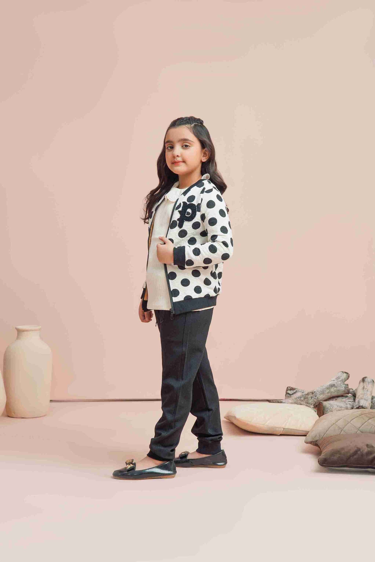 MeandMum Black & White Girls Warm Zipper Jacket 25WGJK003